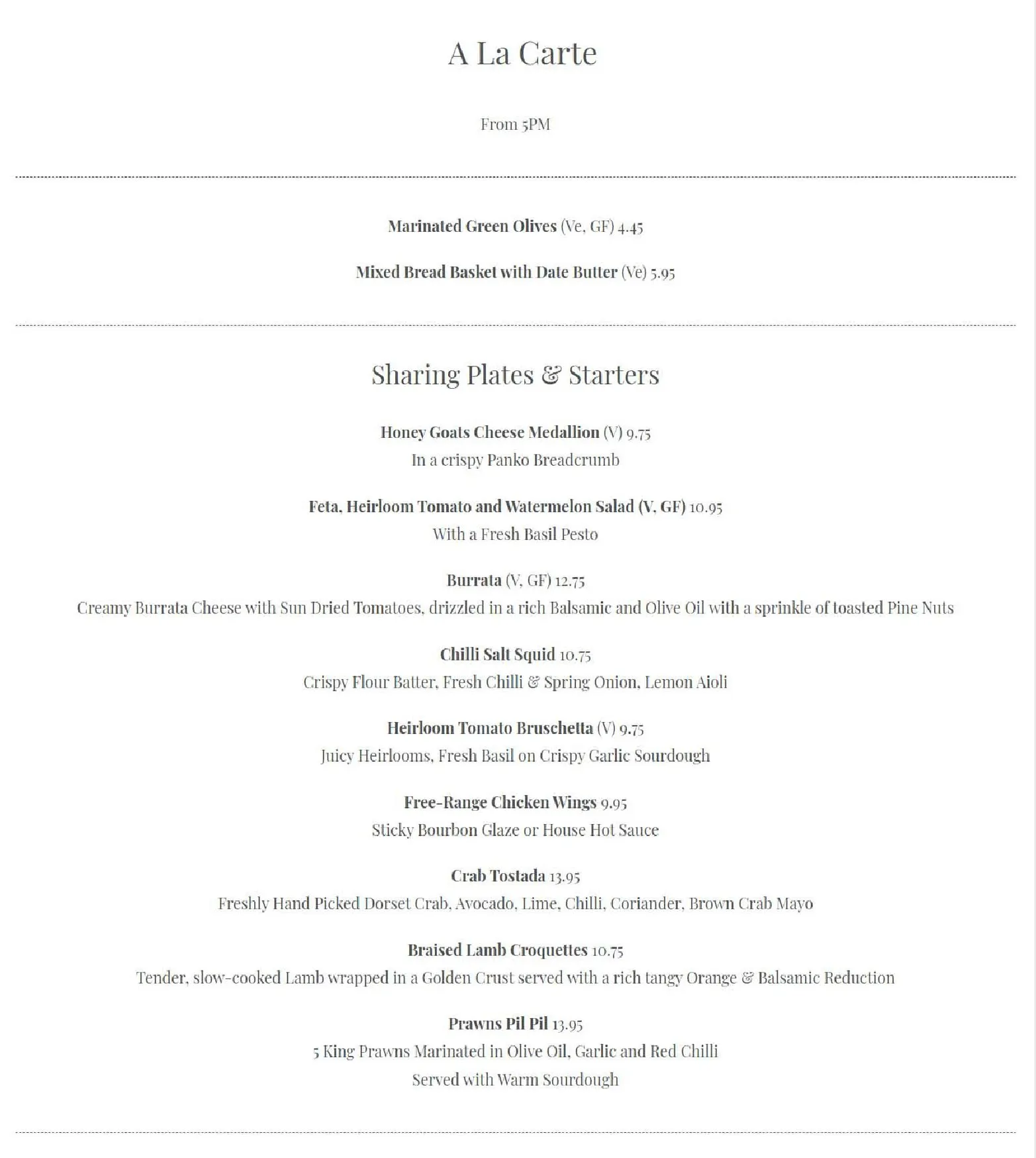Bobo Social menu, page 1