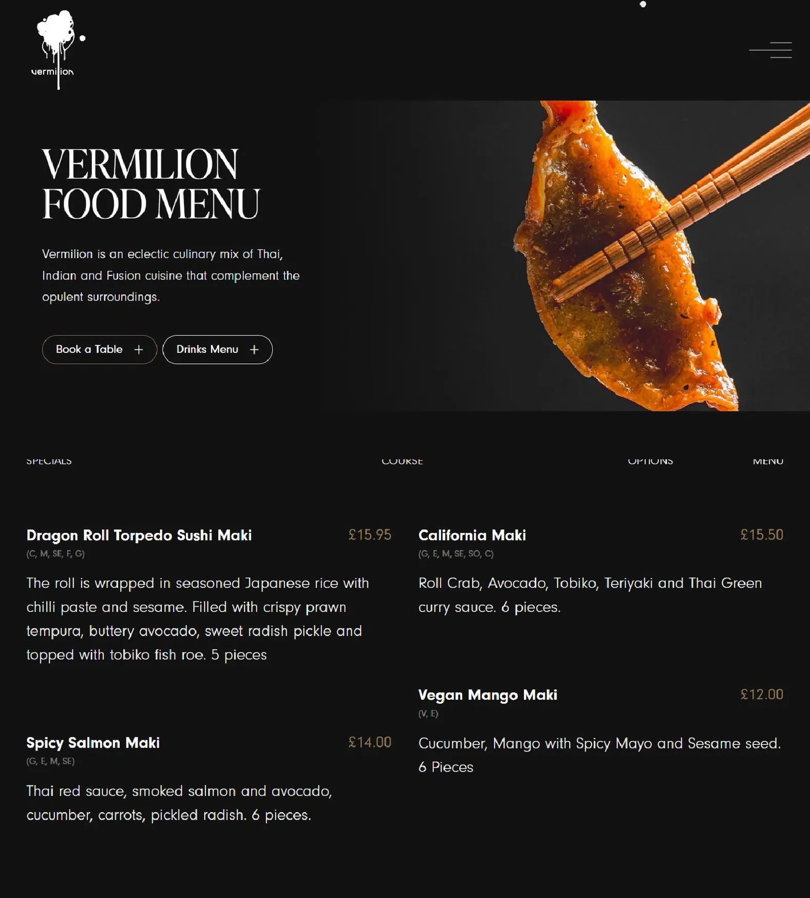 Vermilion menu, page 3