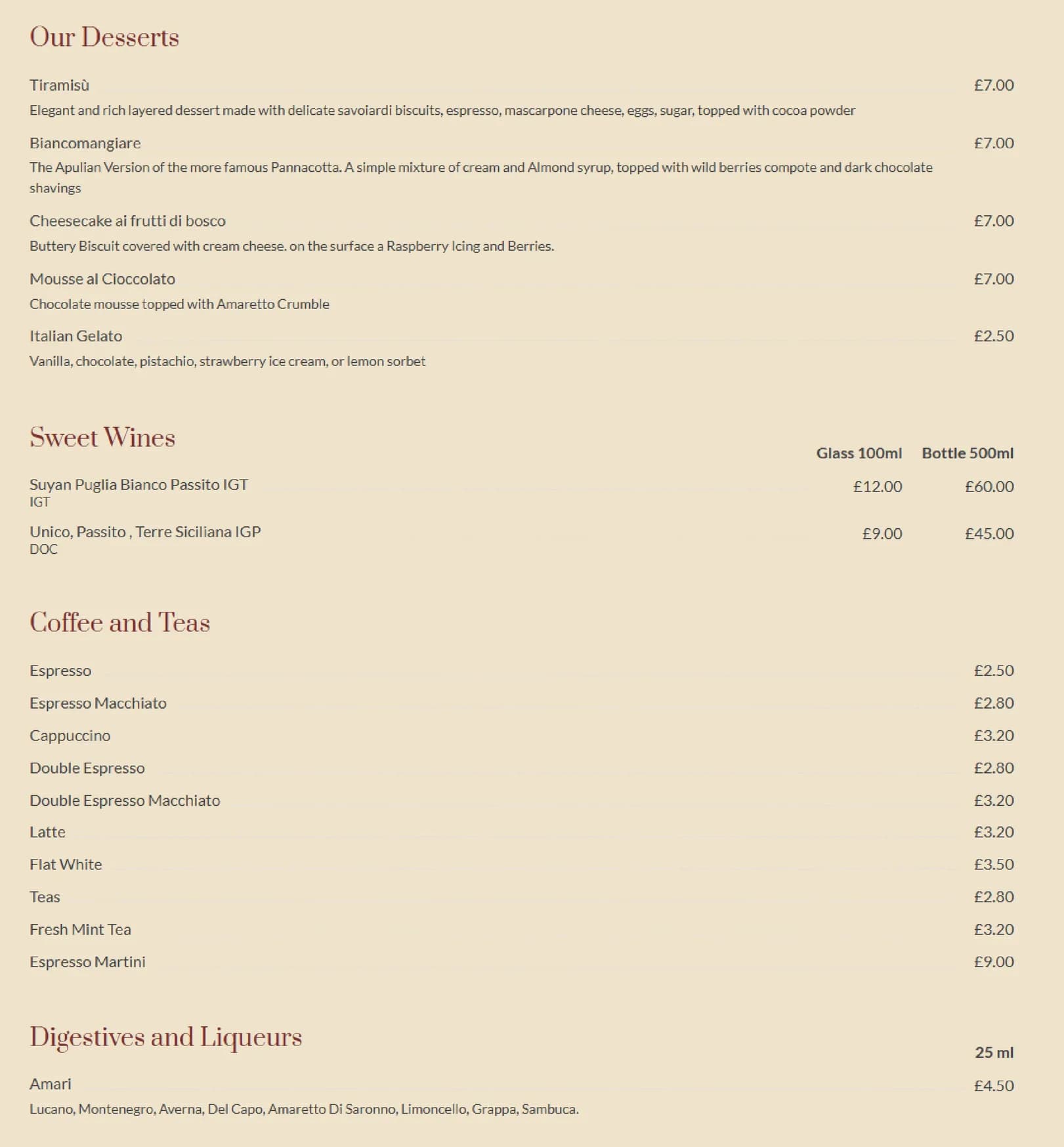 La Pizzica Restaurant menu, page 4