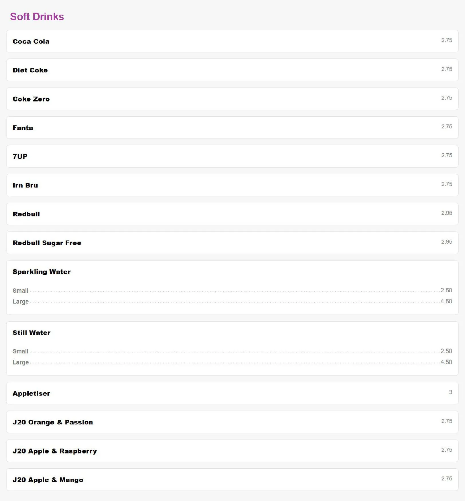 Maverick Lounge menu, page 7