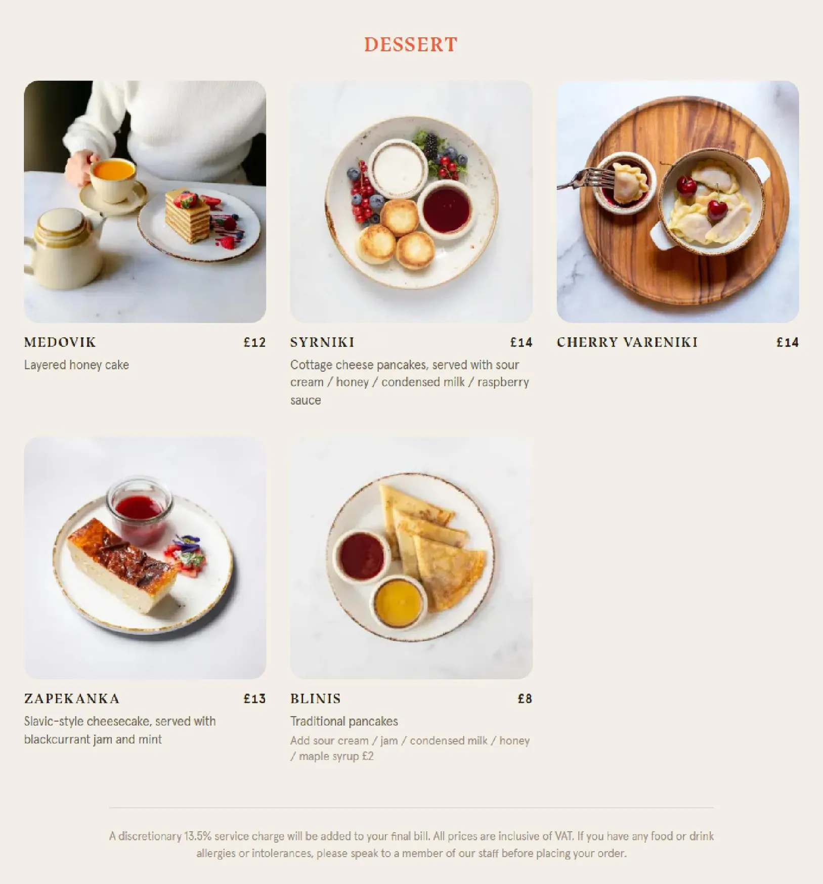 ZIMA Soho menu, page 1