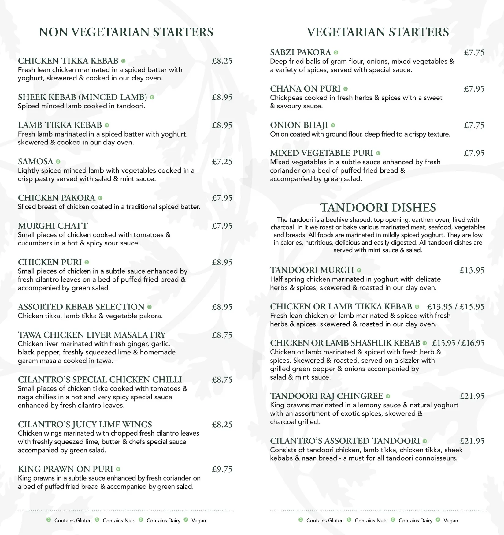 Cilantro menu, page 1