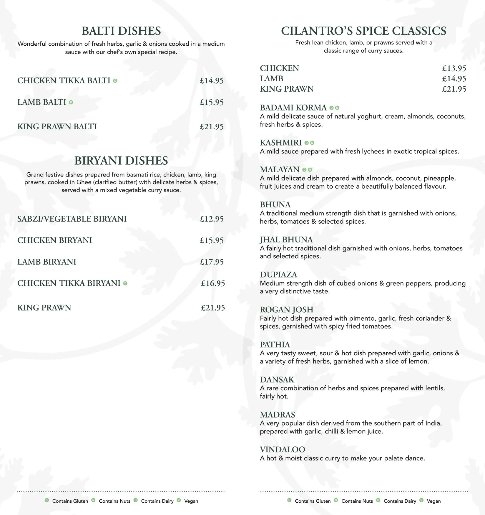 Cilantro menu, page 2