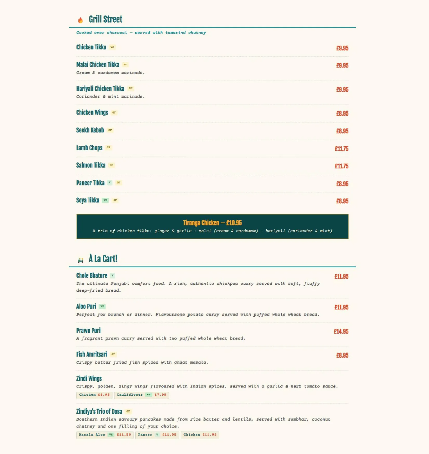 Zindiya menu, page 2