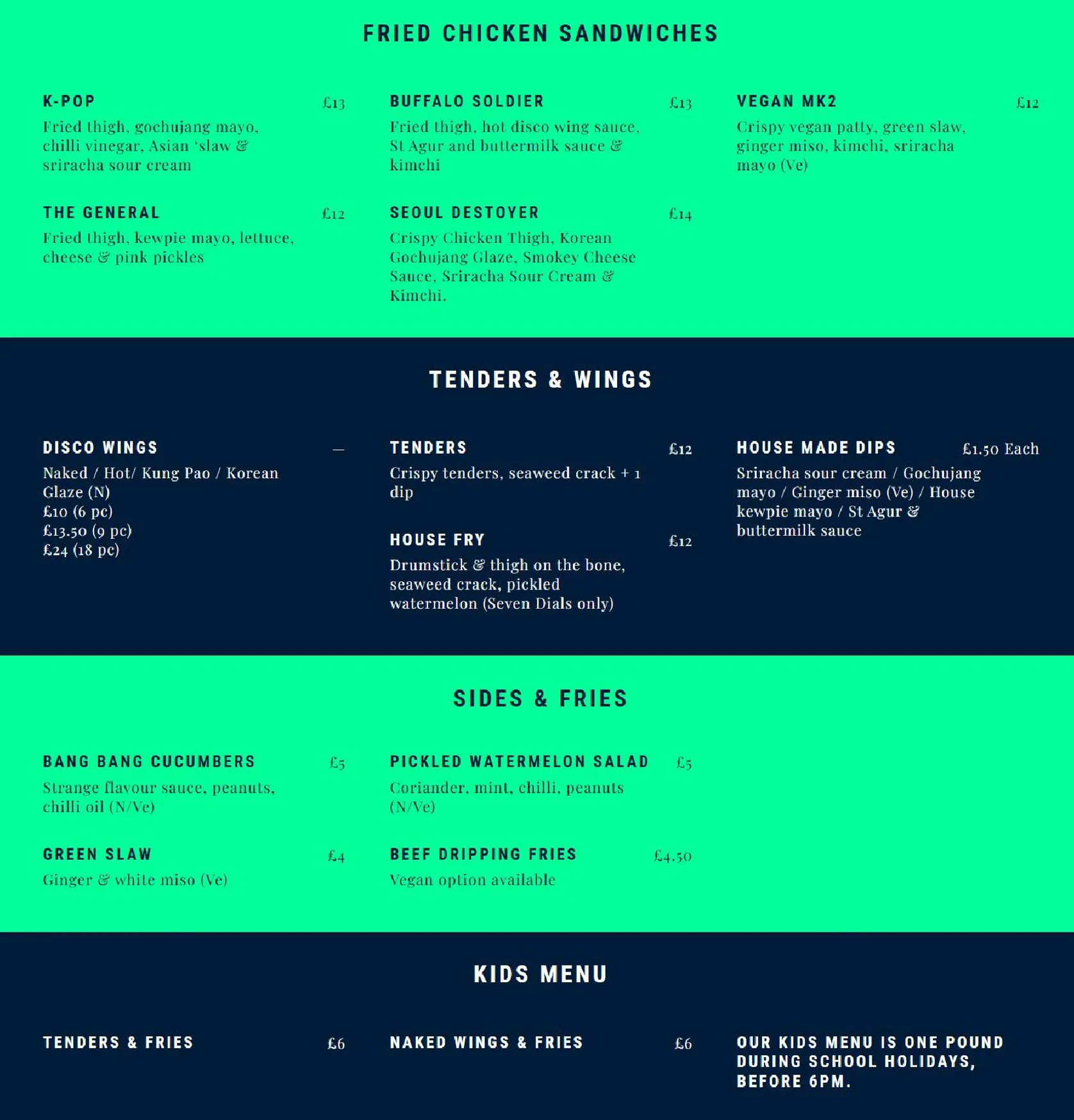 Chick 'N' Sours Seven Dials menu, page 2