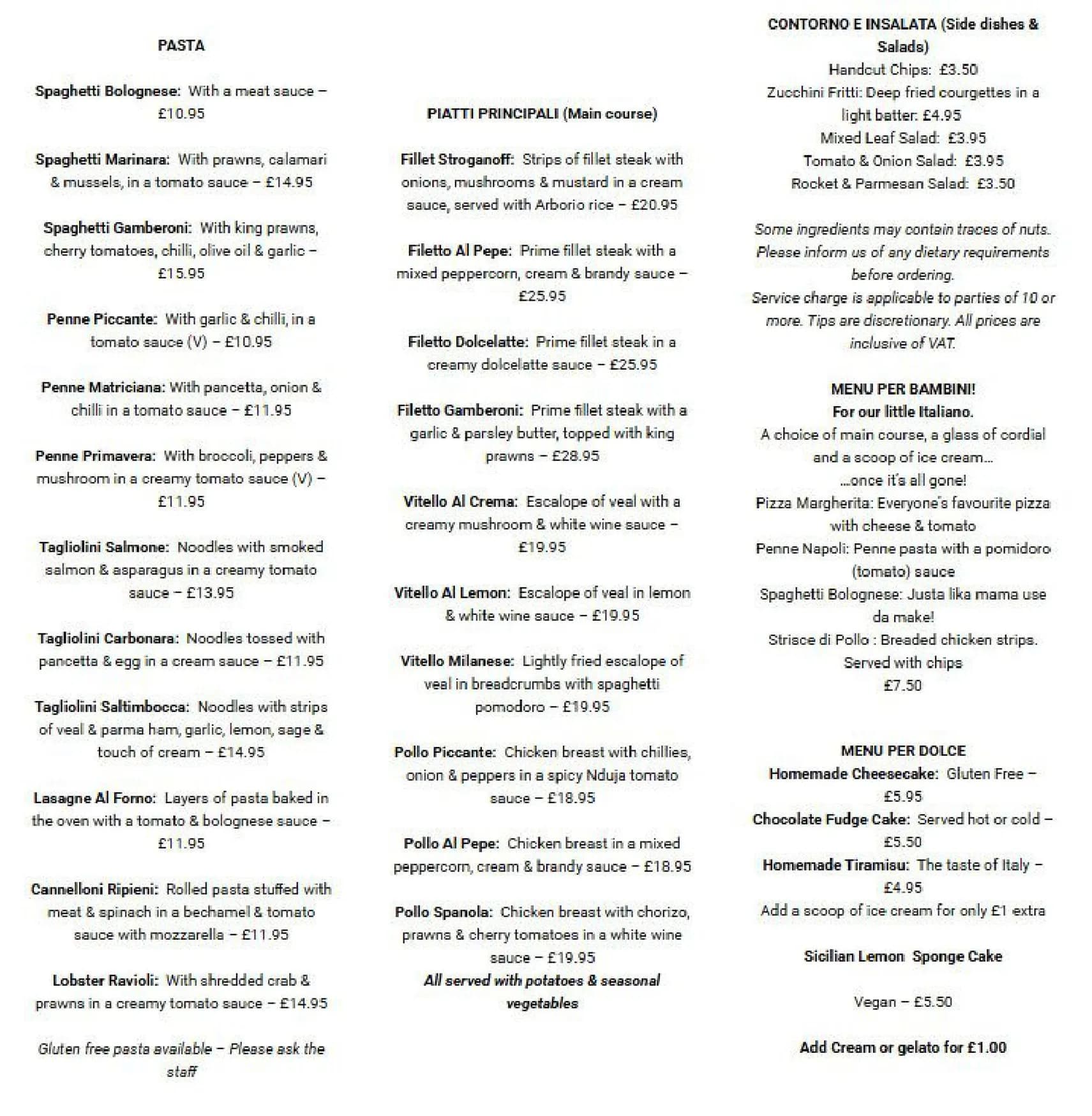 The Italian Room menu, page 2