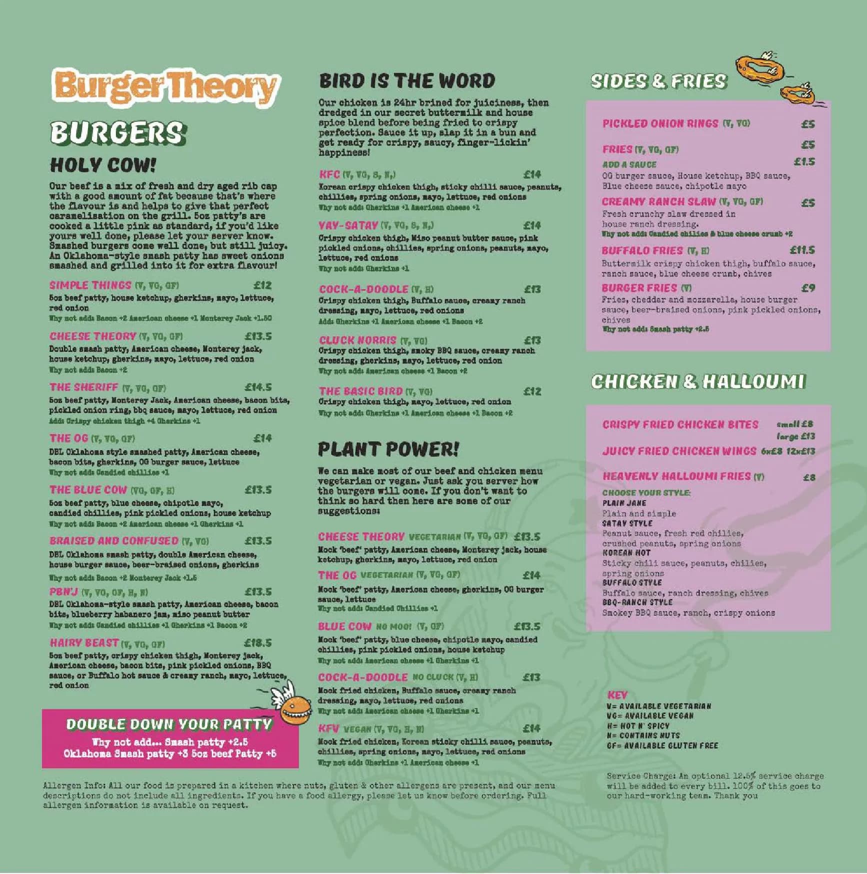 Burger Theory St Stephen’s Street menu, page 1