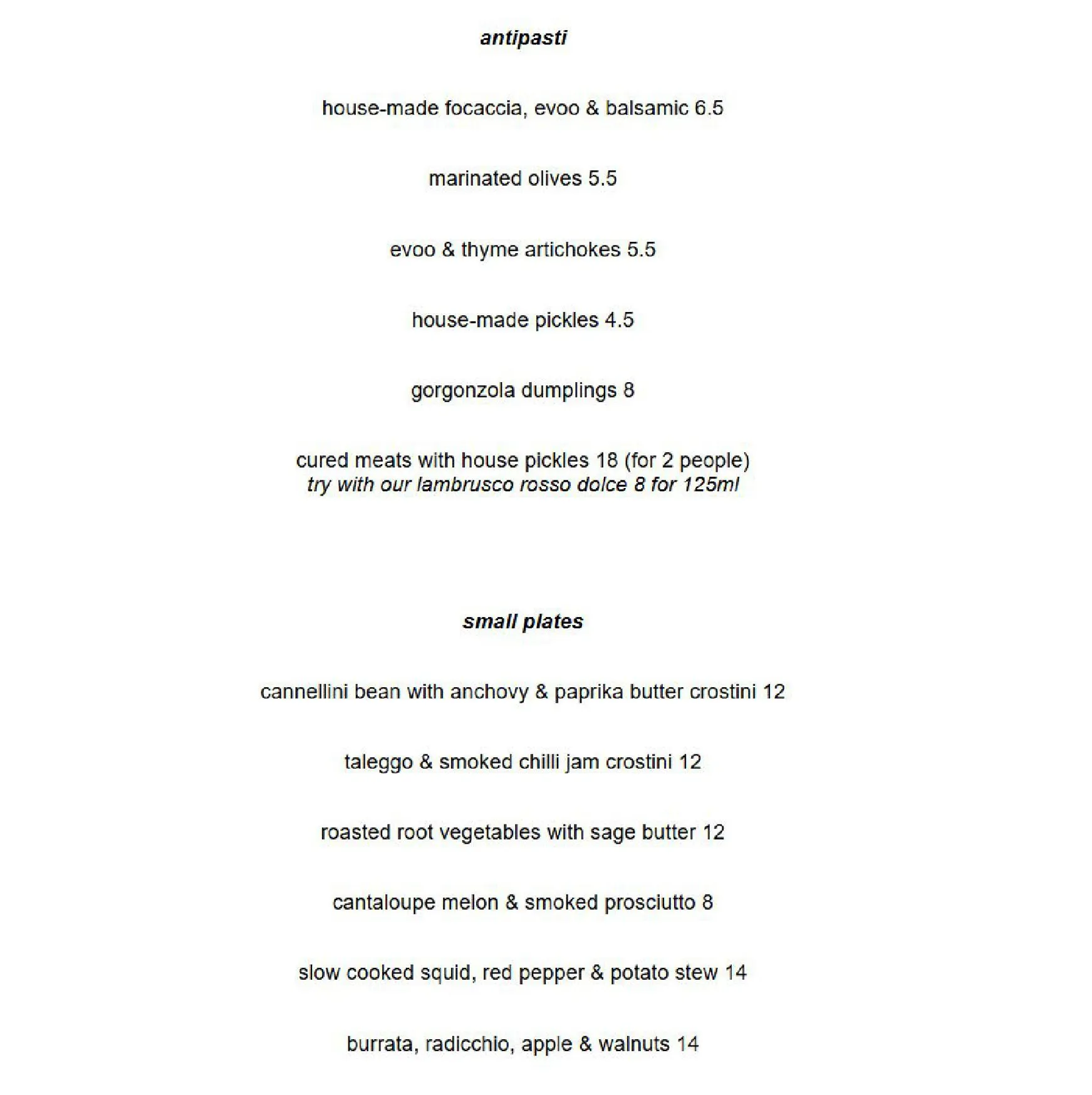 CIRO'S menu, page 2