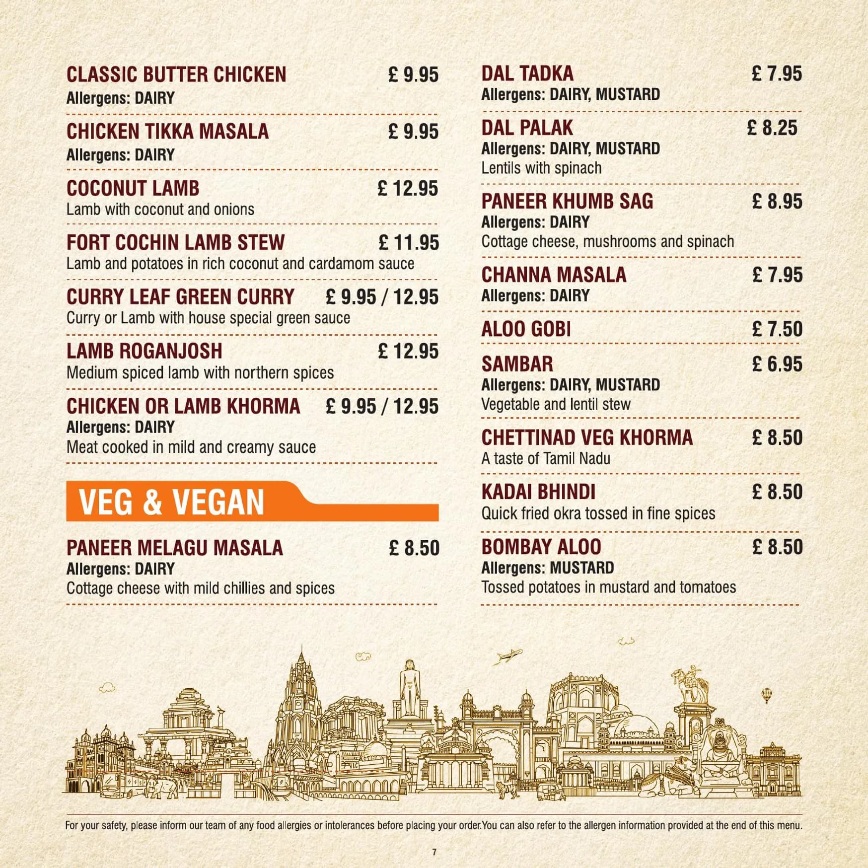 Curry Leaf menu, page 7