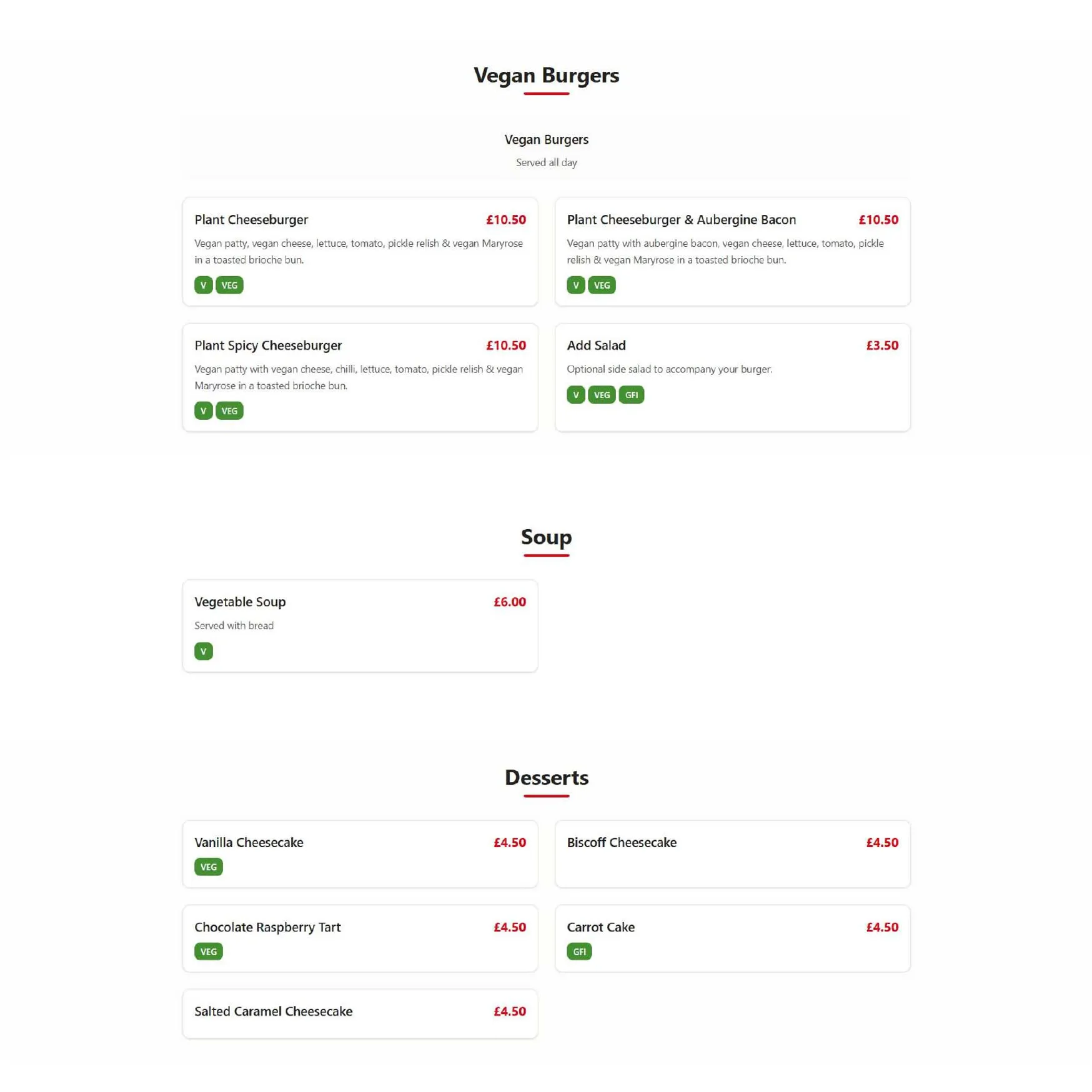 Foodilic menu, page 3