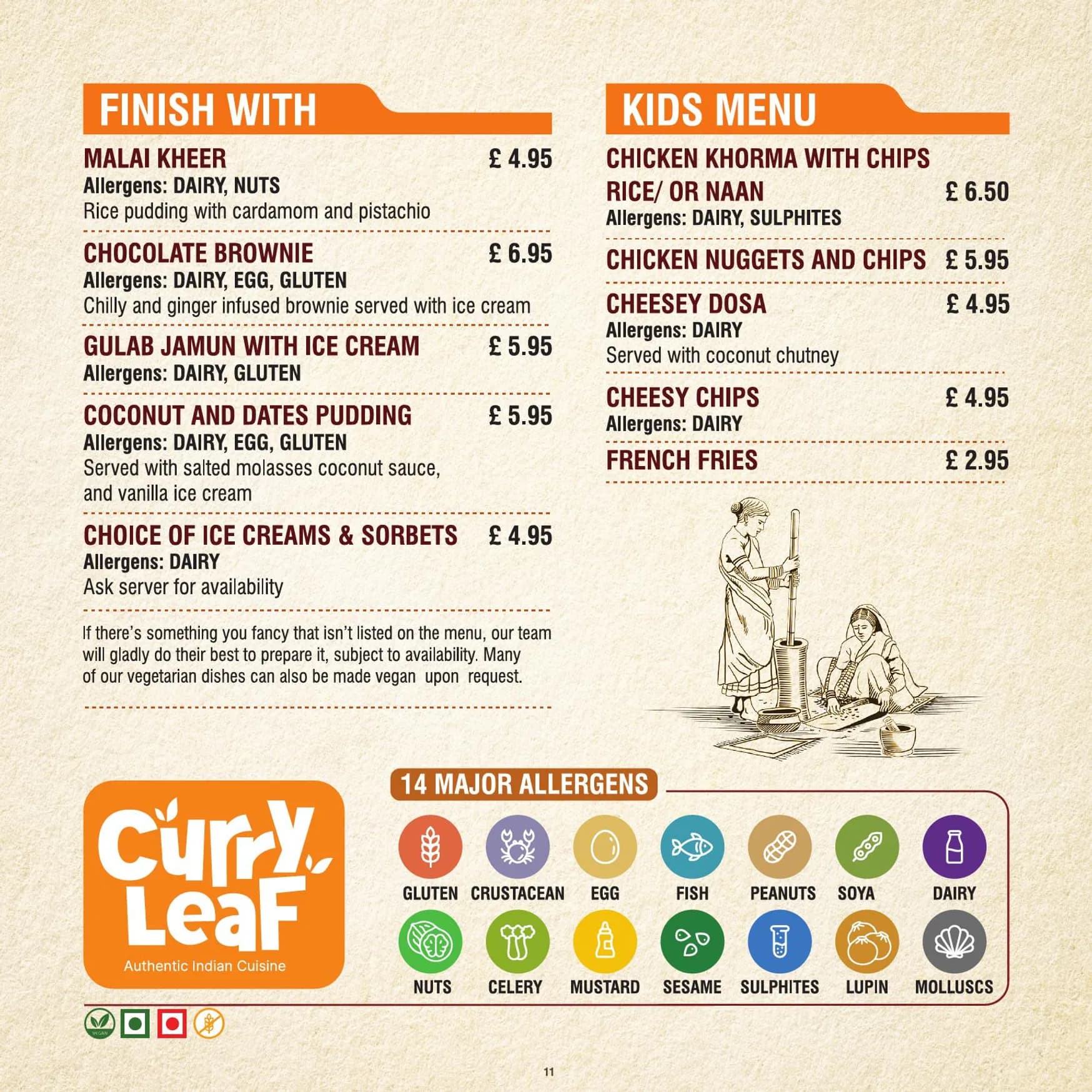 Curry Leaf menu, page 11
