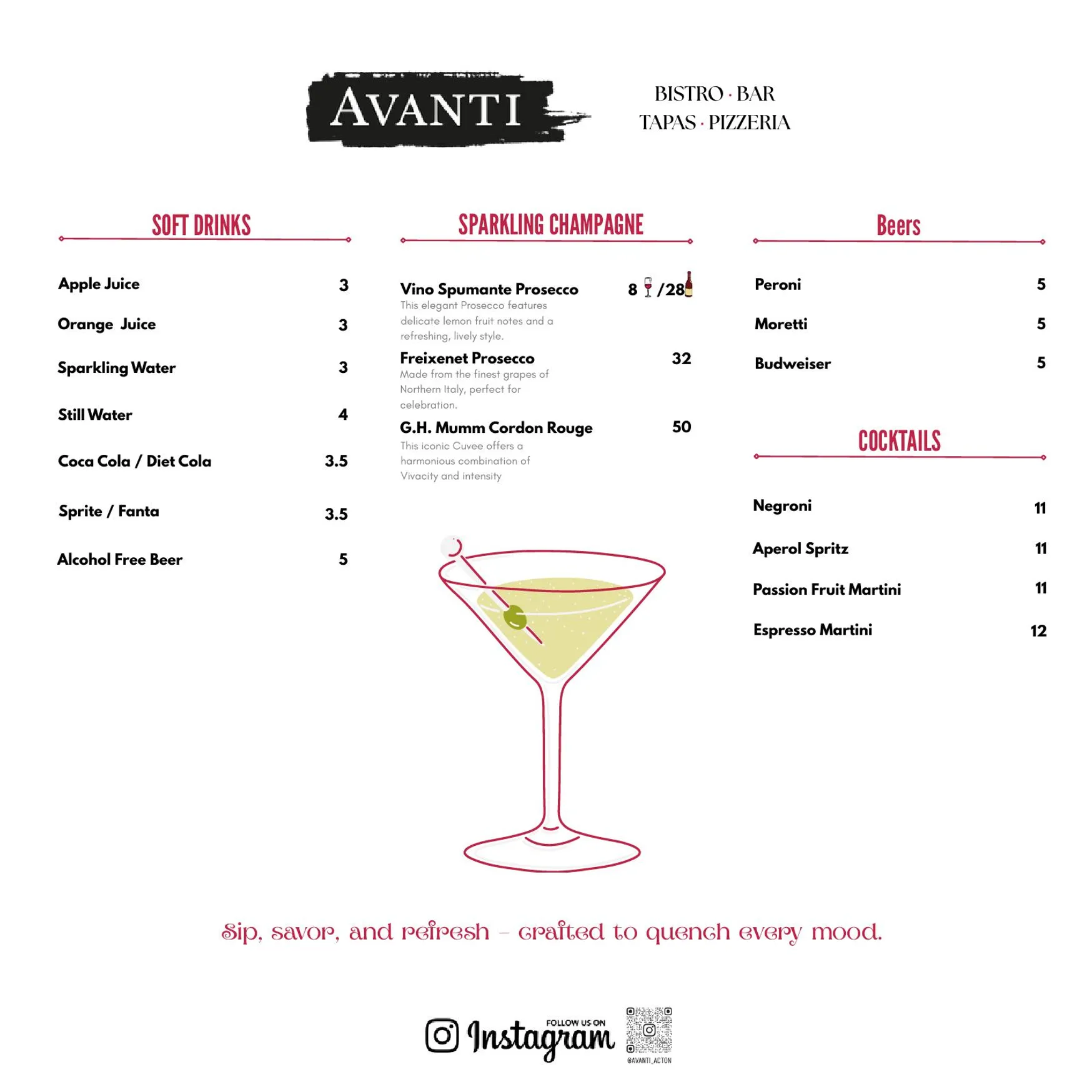 Avanti Acton menu, page 4