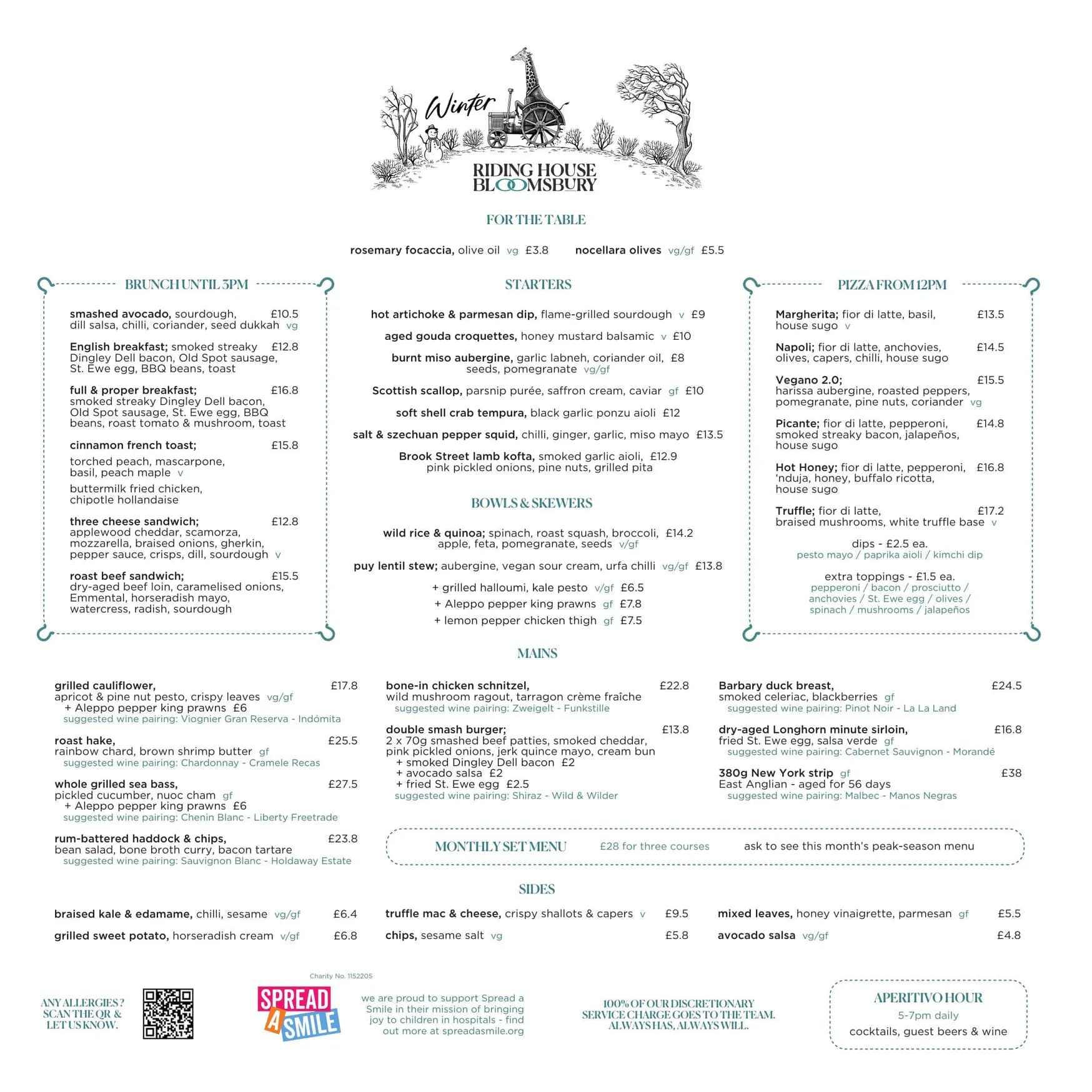 Riding House Bloomsbury menu, page 1