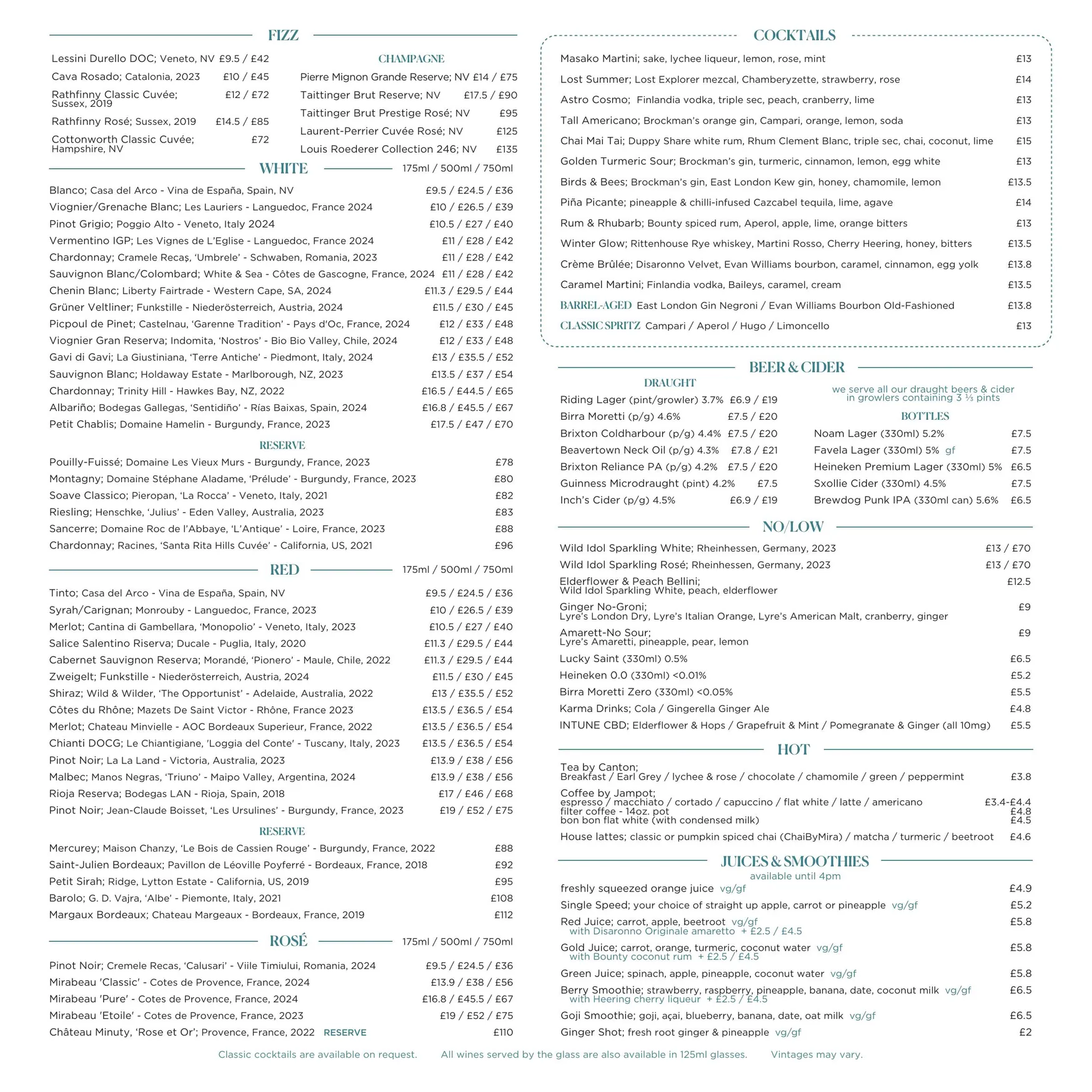 Riding House Bloomsbury menu, page 2