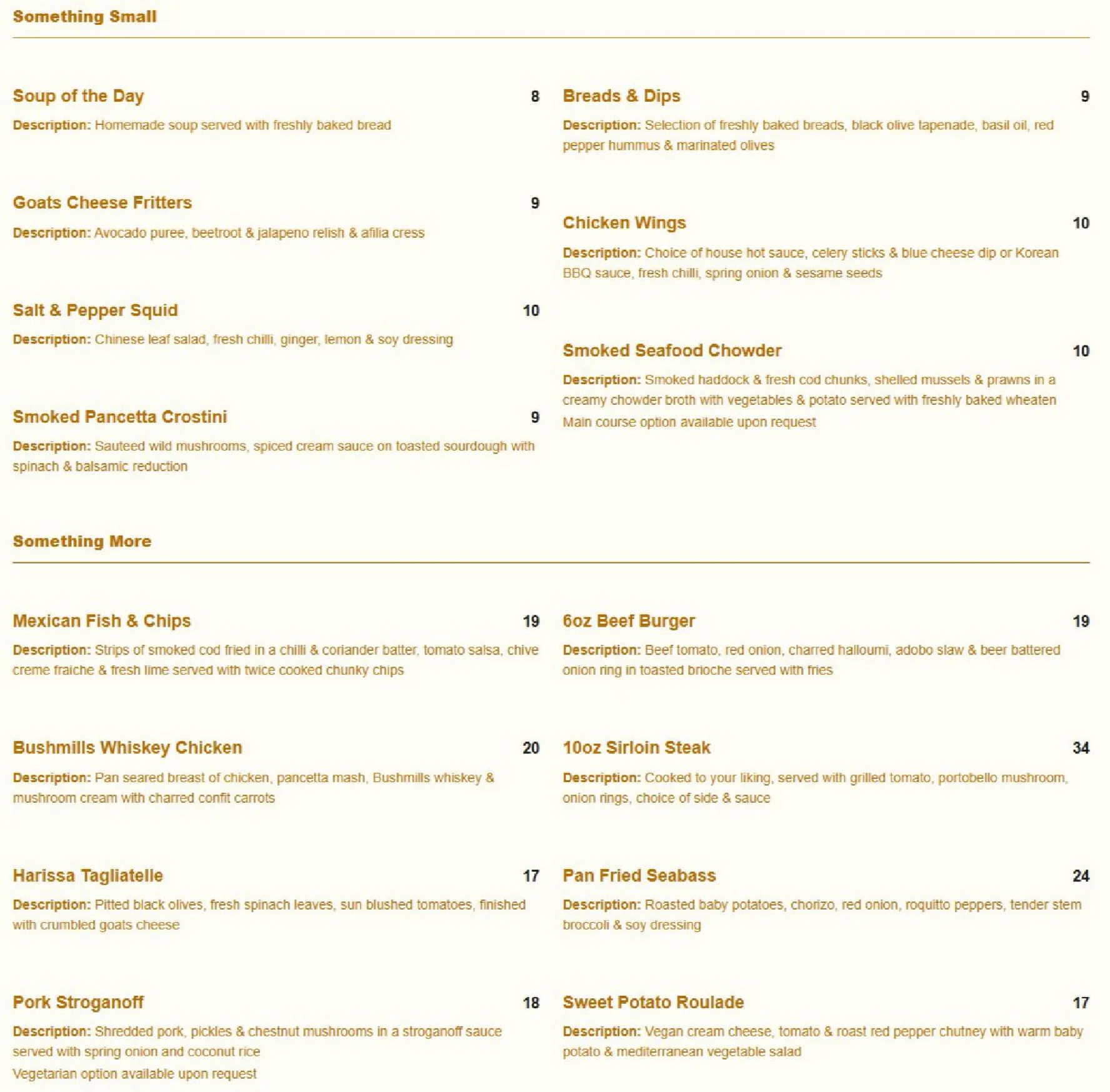 House Belfast menu, page 6