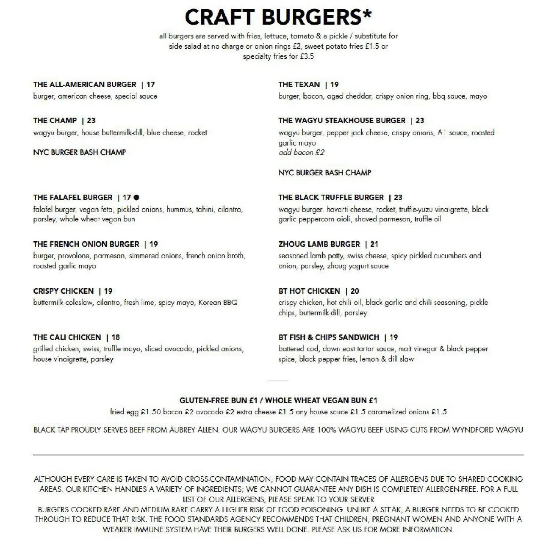 Black Tap menu, page 2
