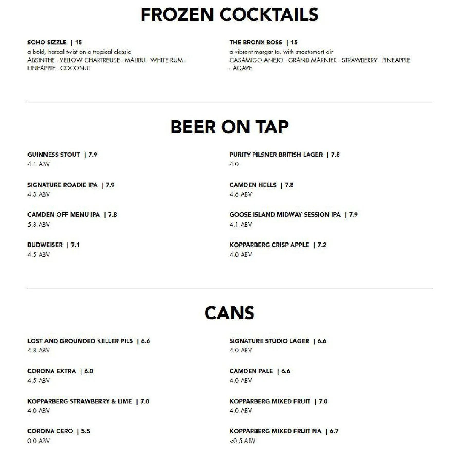 Black Tap menu, page 7