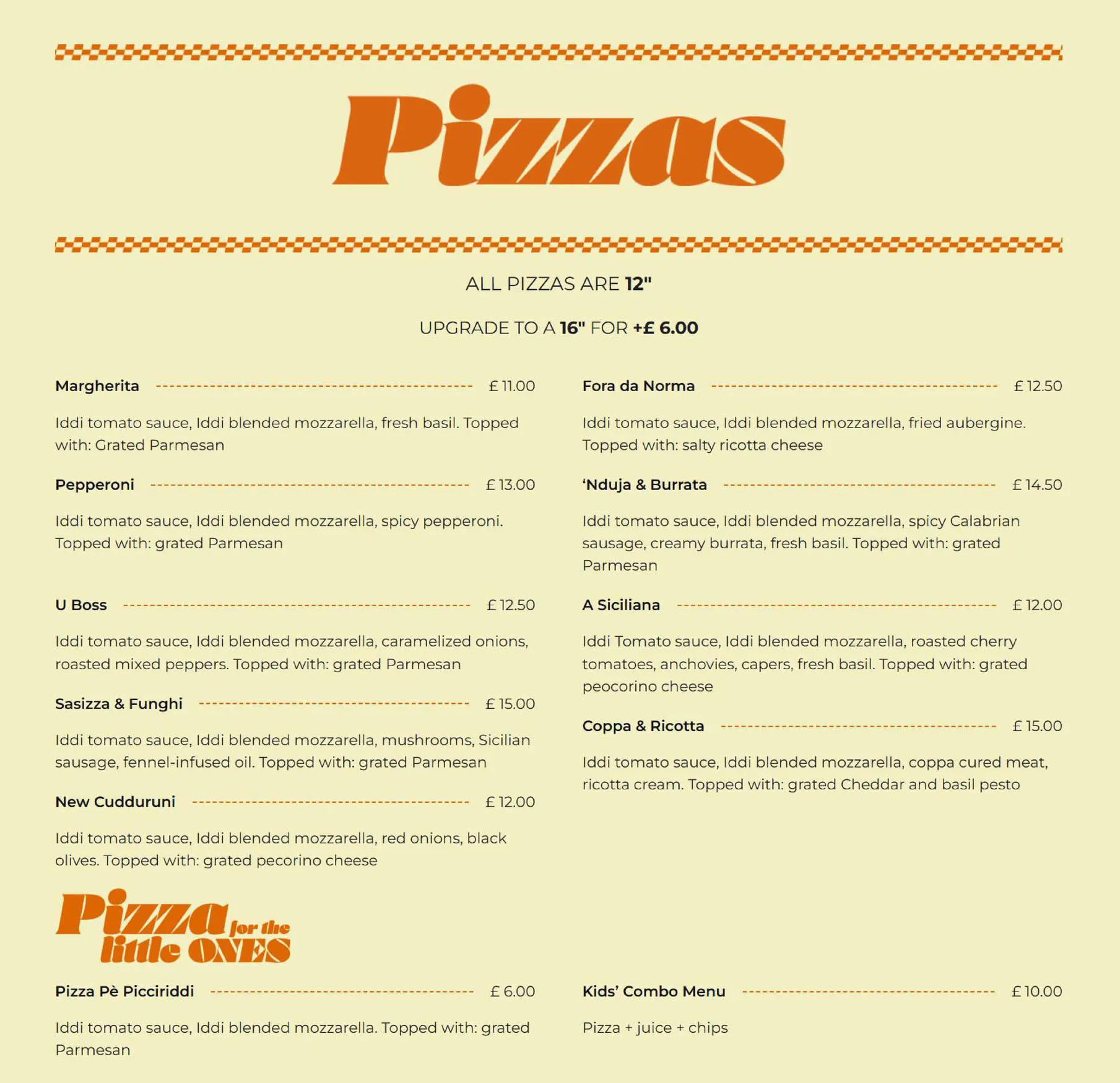 Iddi Pizza menu, page 1