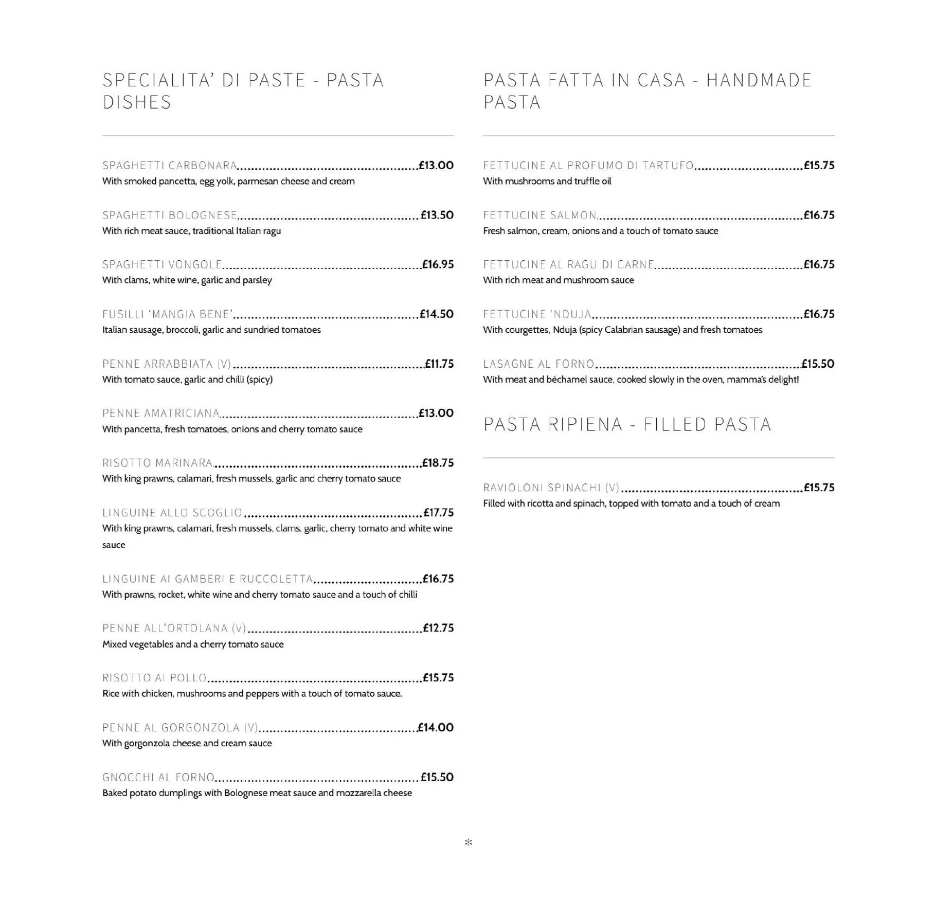 Mangia Bene menu, page 2