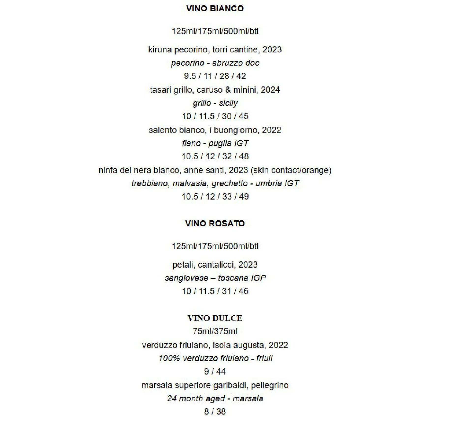CIRO'S menu, page 5