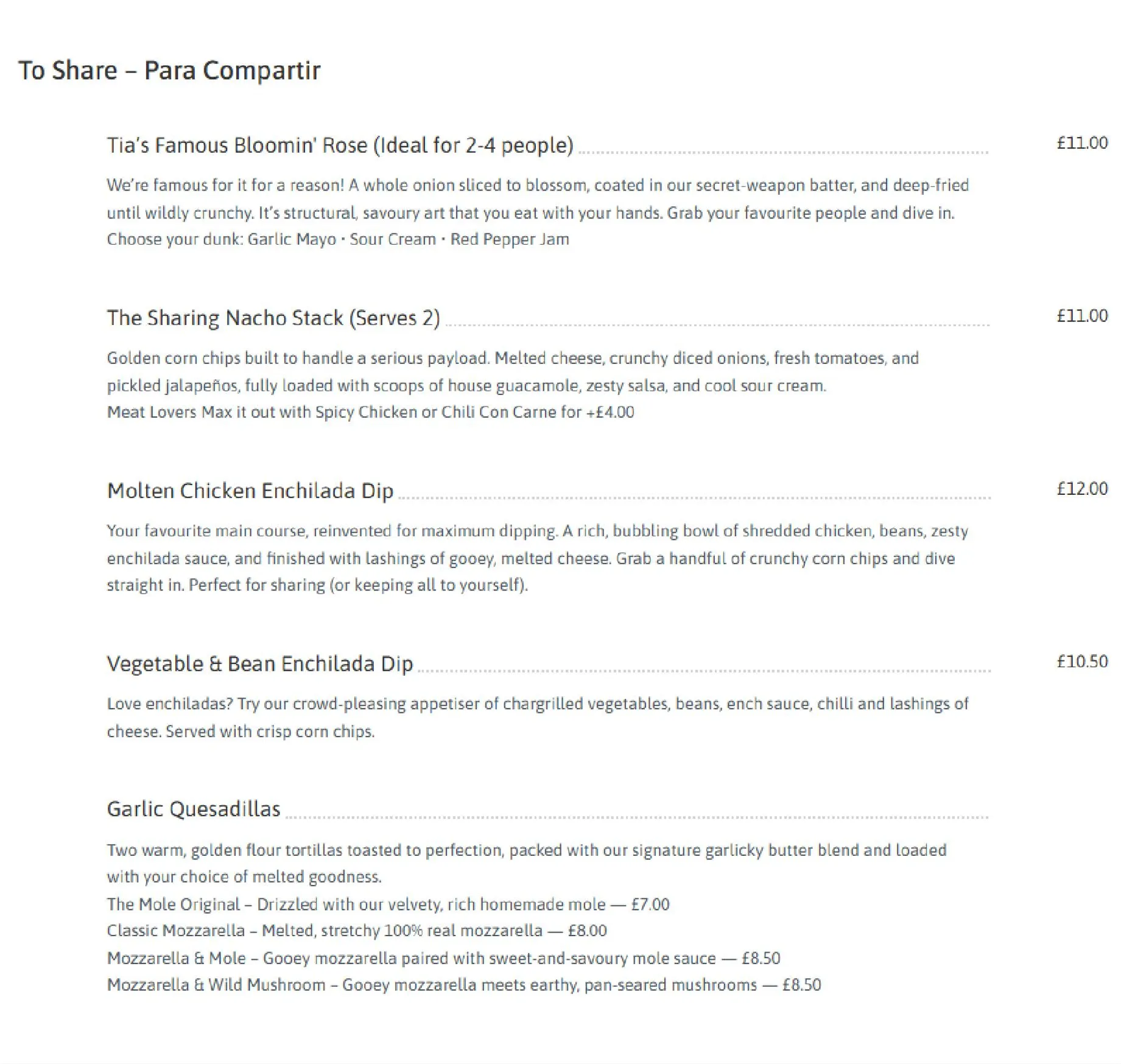 Tia's Mexican Cantina menu, page 2