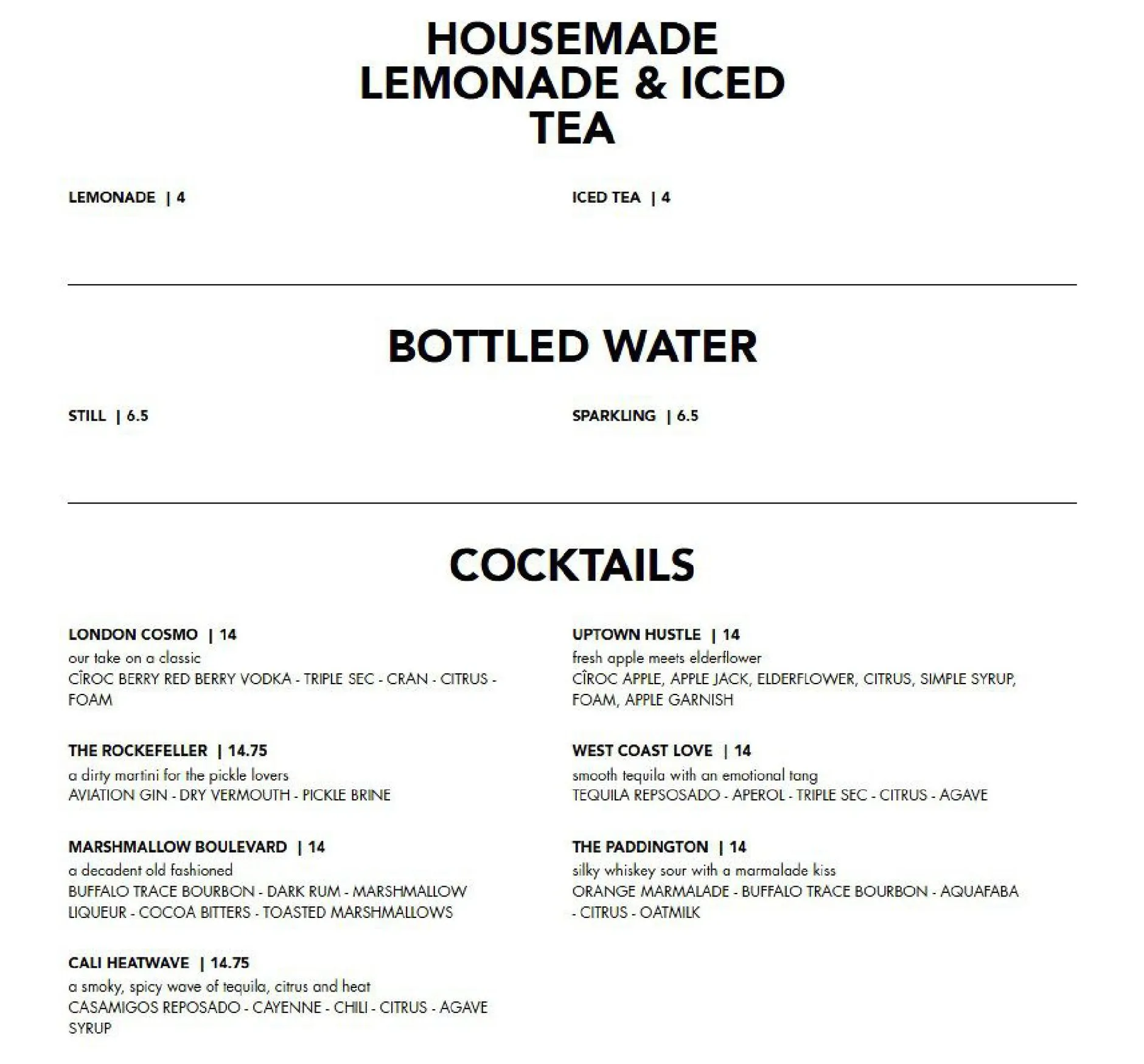 Black Tap menu, page 6