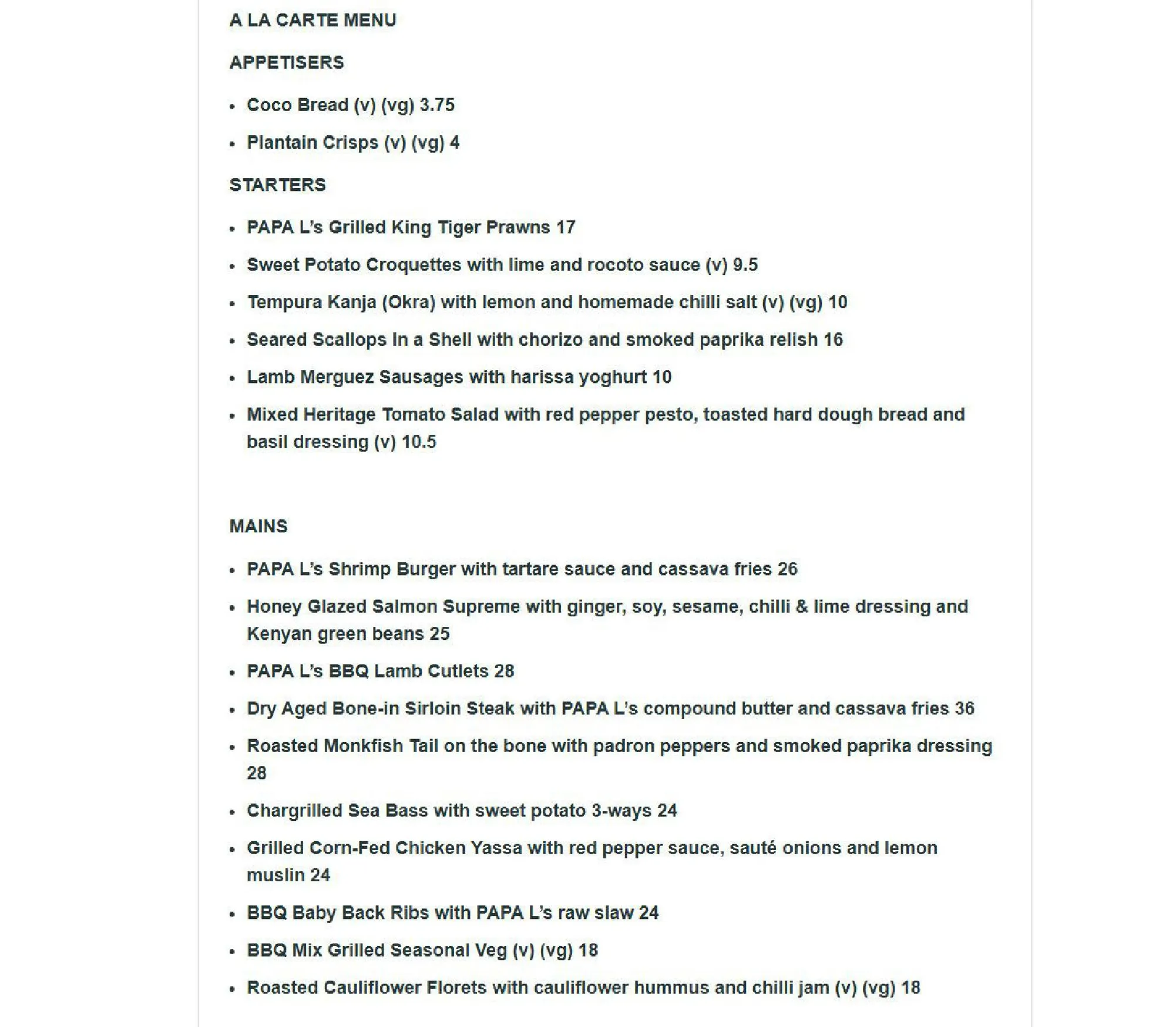 PAPA L’s KITCHEN menu, page 1