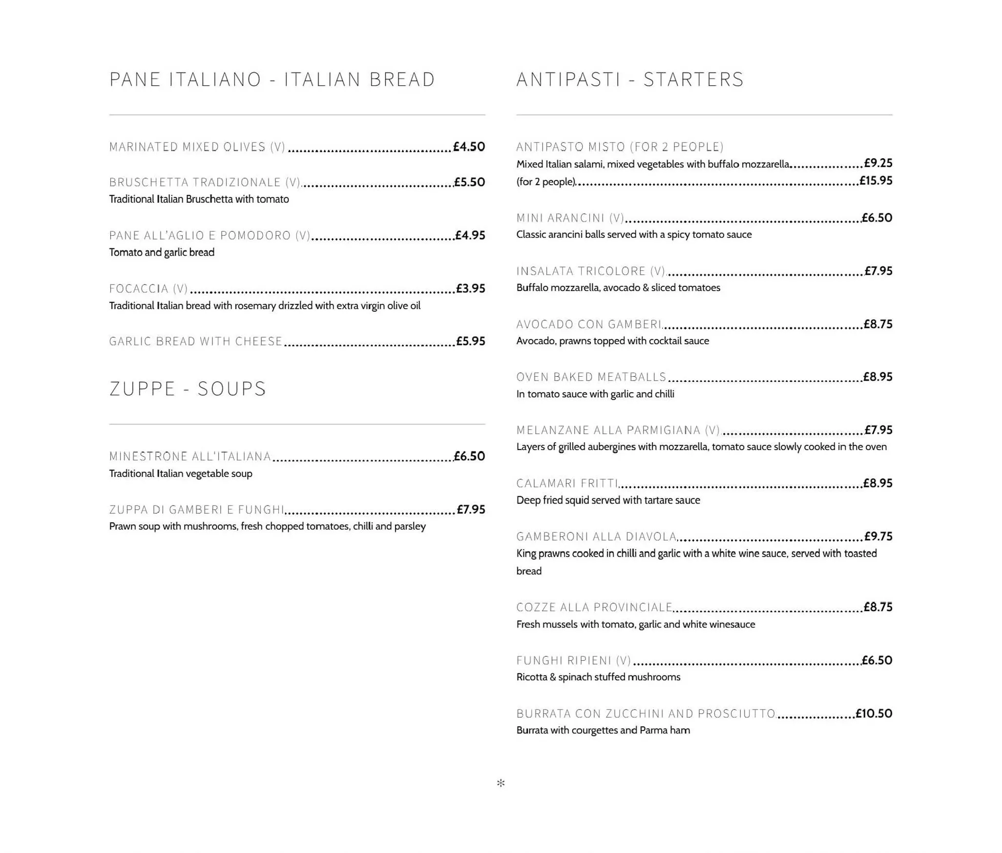 Mangia Bene menu, page 1