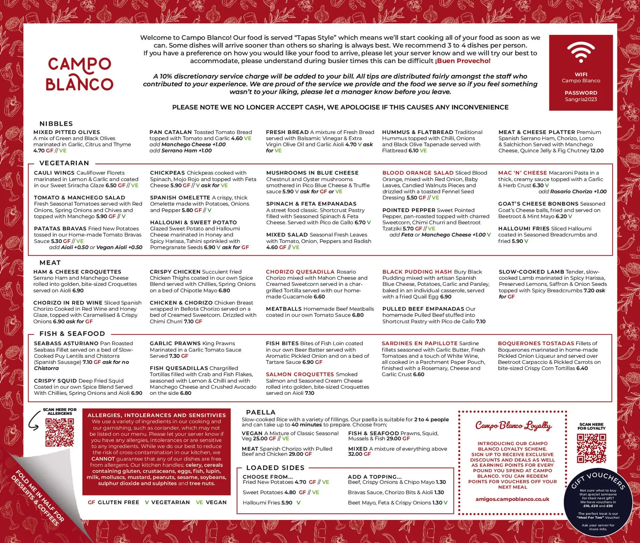 Campo Blanco menu, page 1