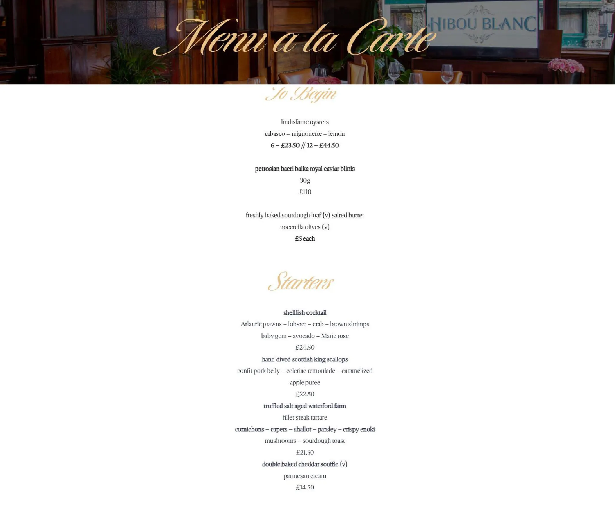 Hibou Blanc menu, page 1