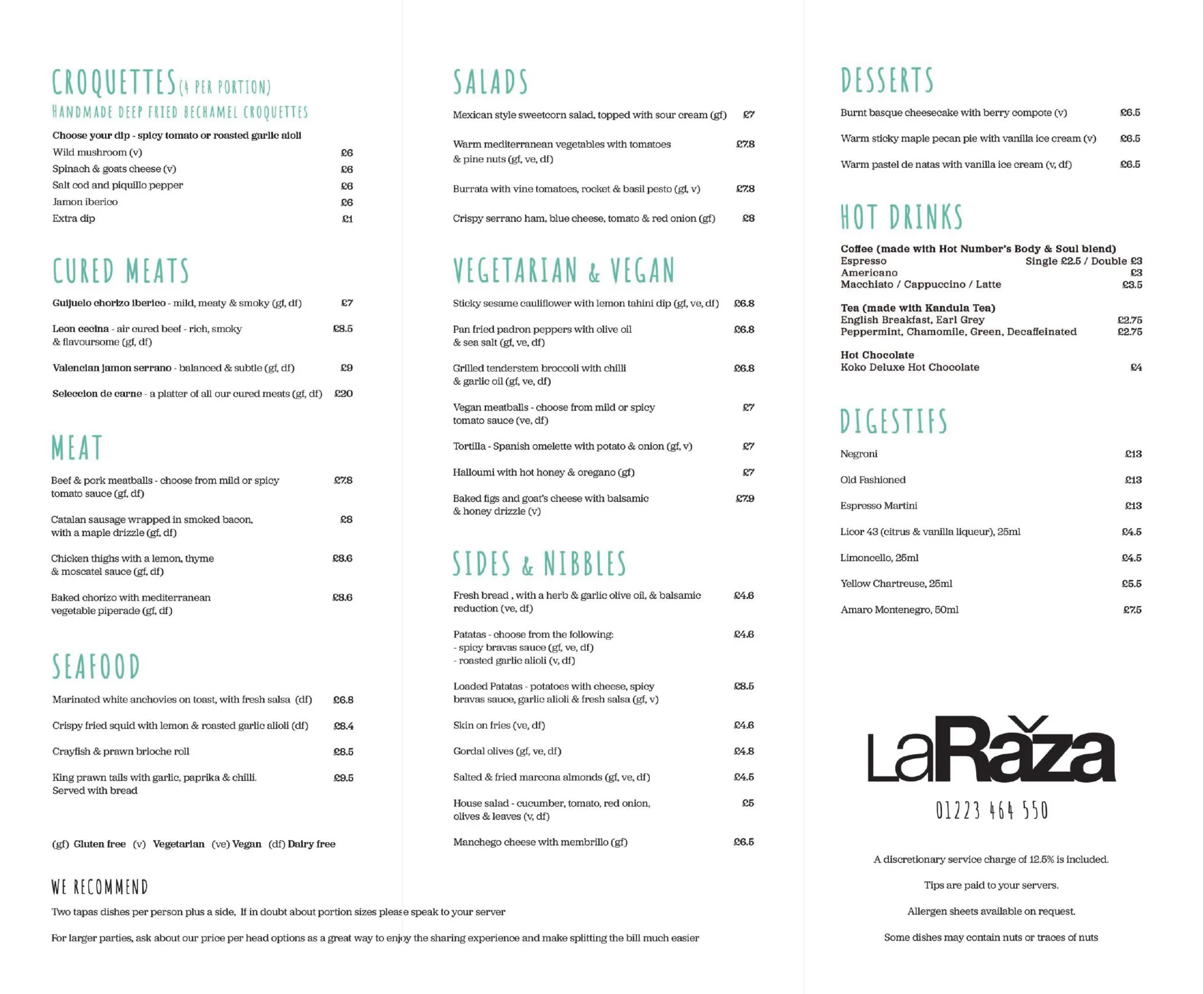 La Raza menu, page 1