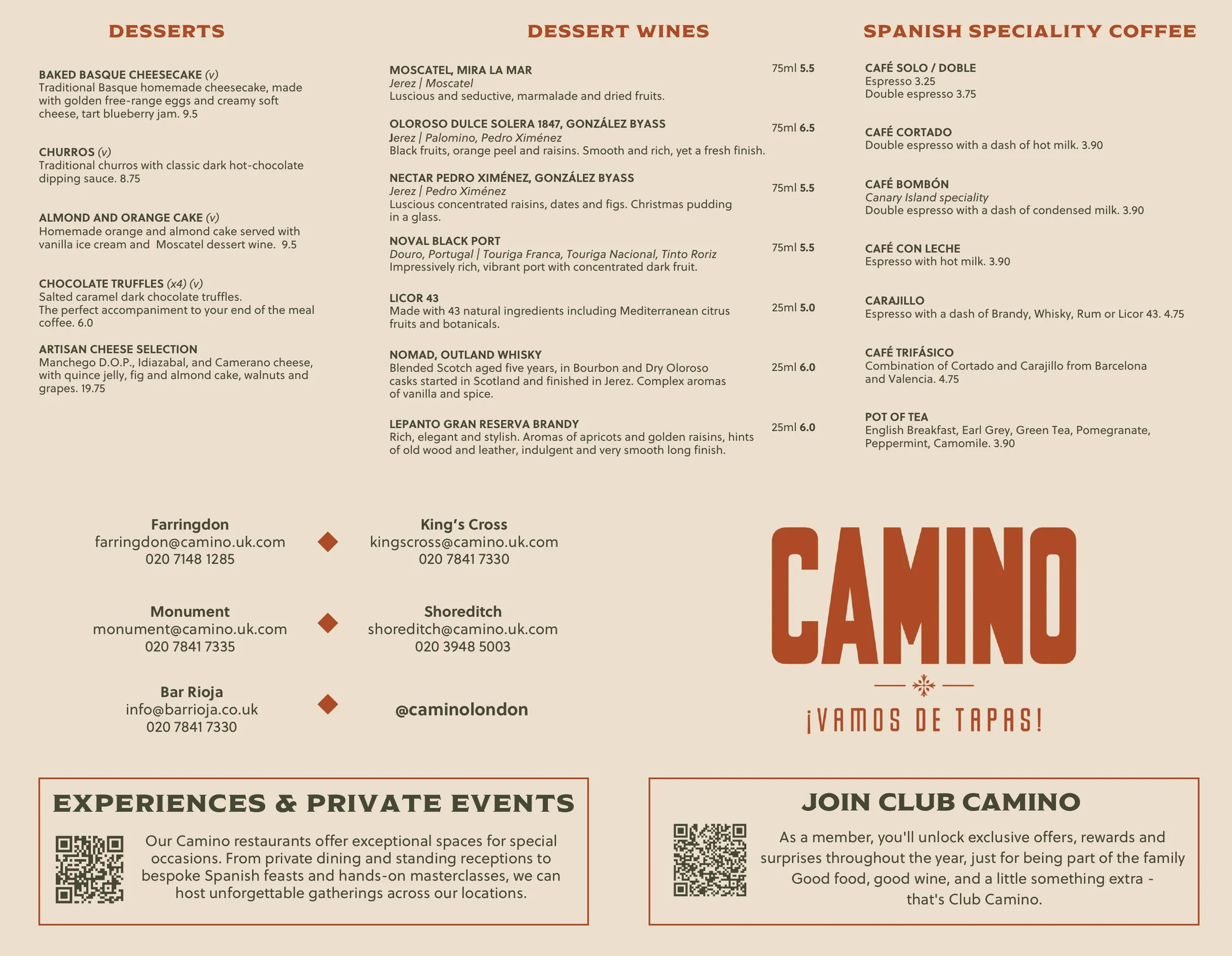 Camino menu, page 2