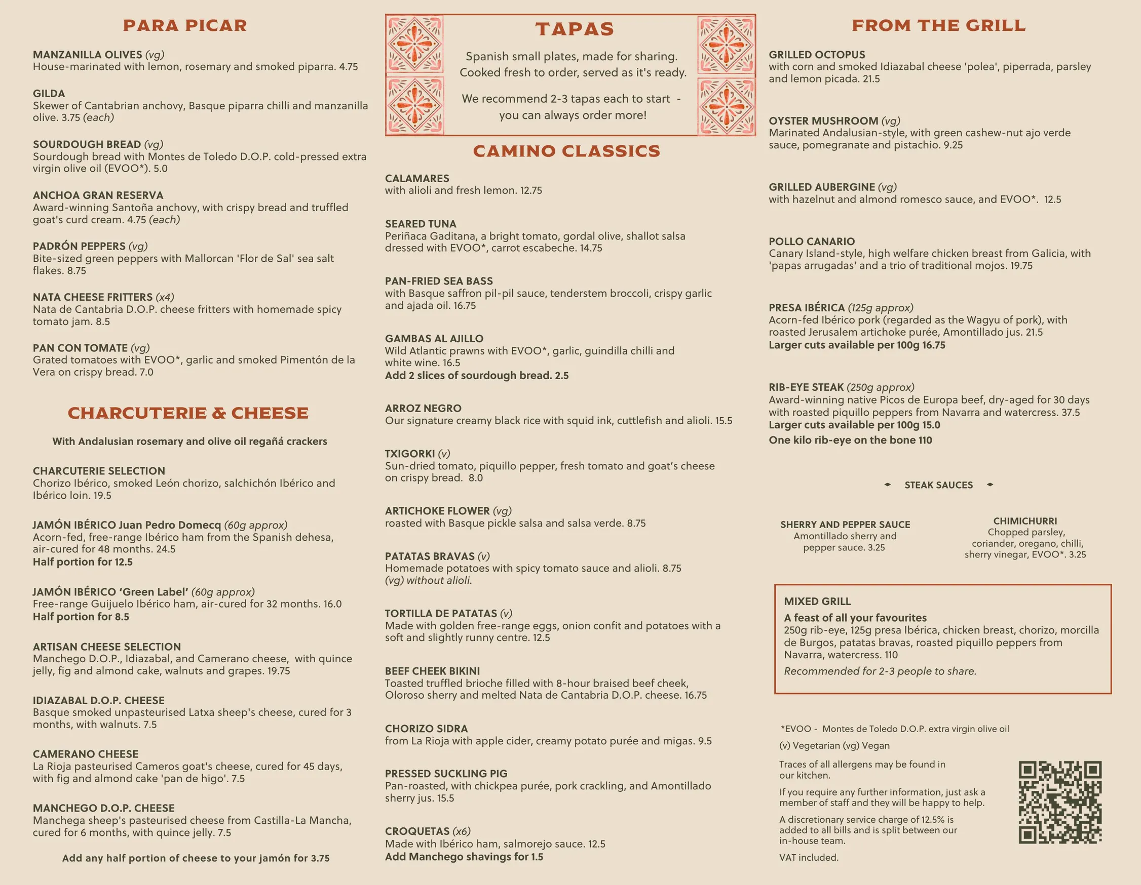 Camino menu, page 1