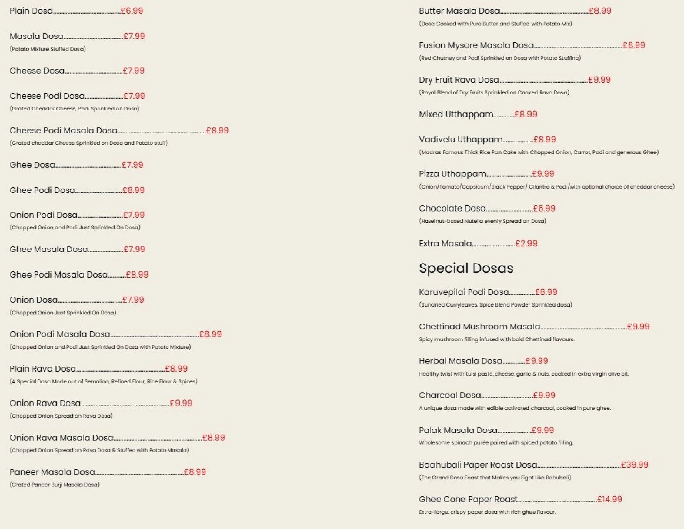 Madras Flavours menu, page 3