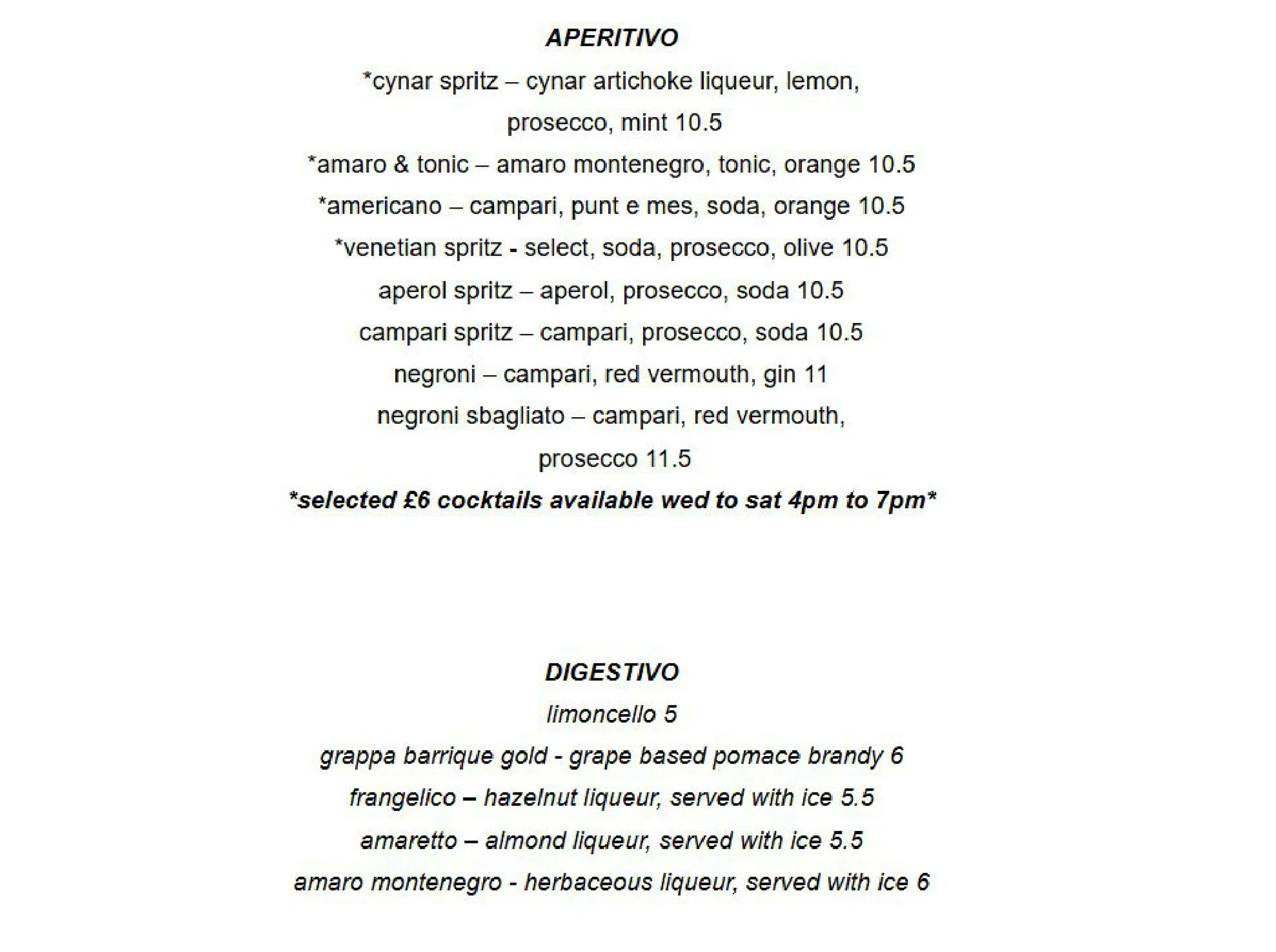 CIRO'S menu, page 6