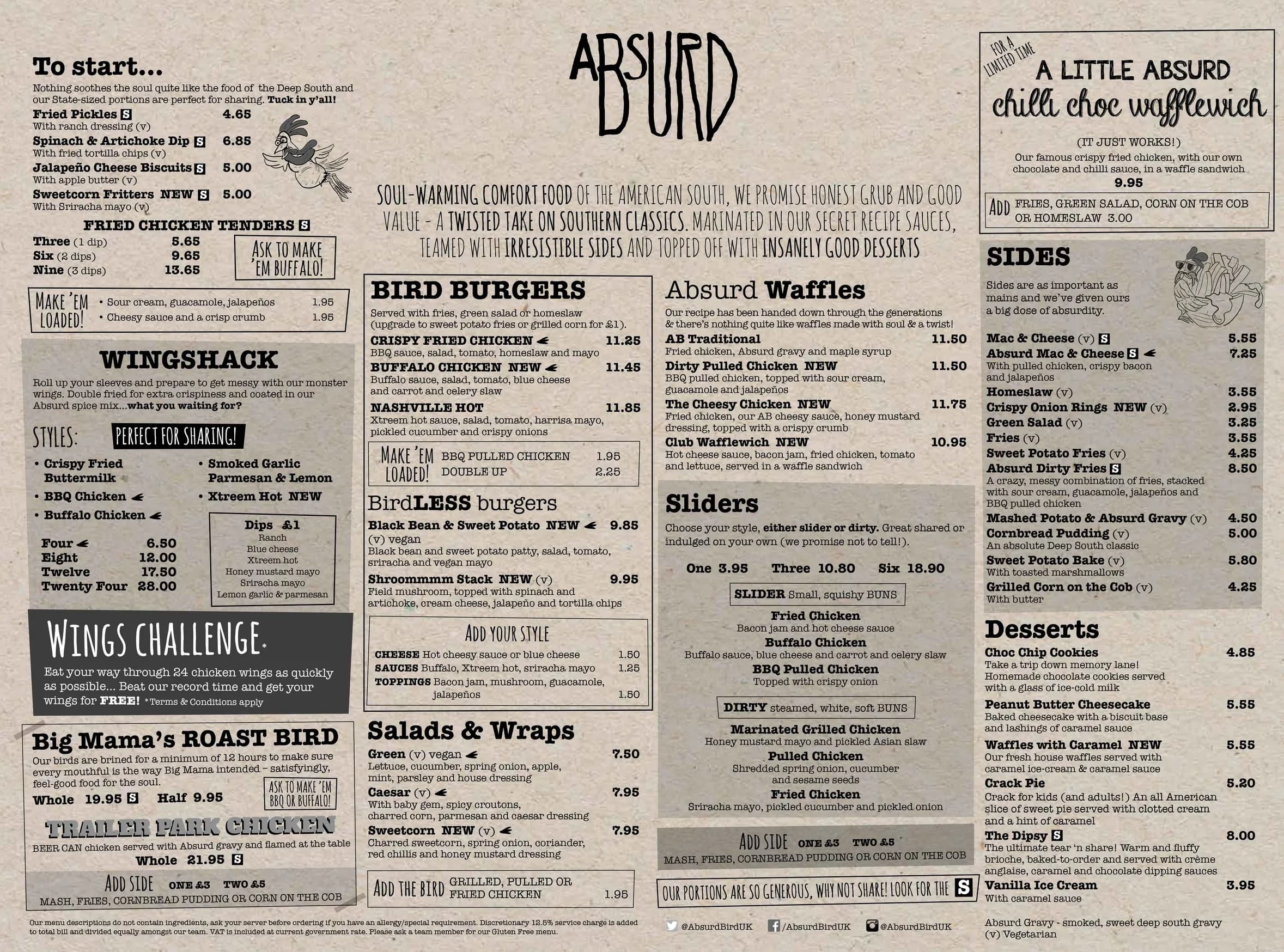 Absurd Bird Bath menu, page 1