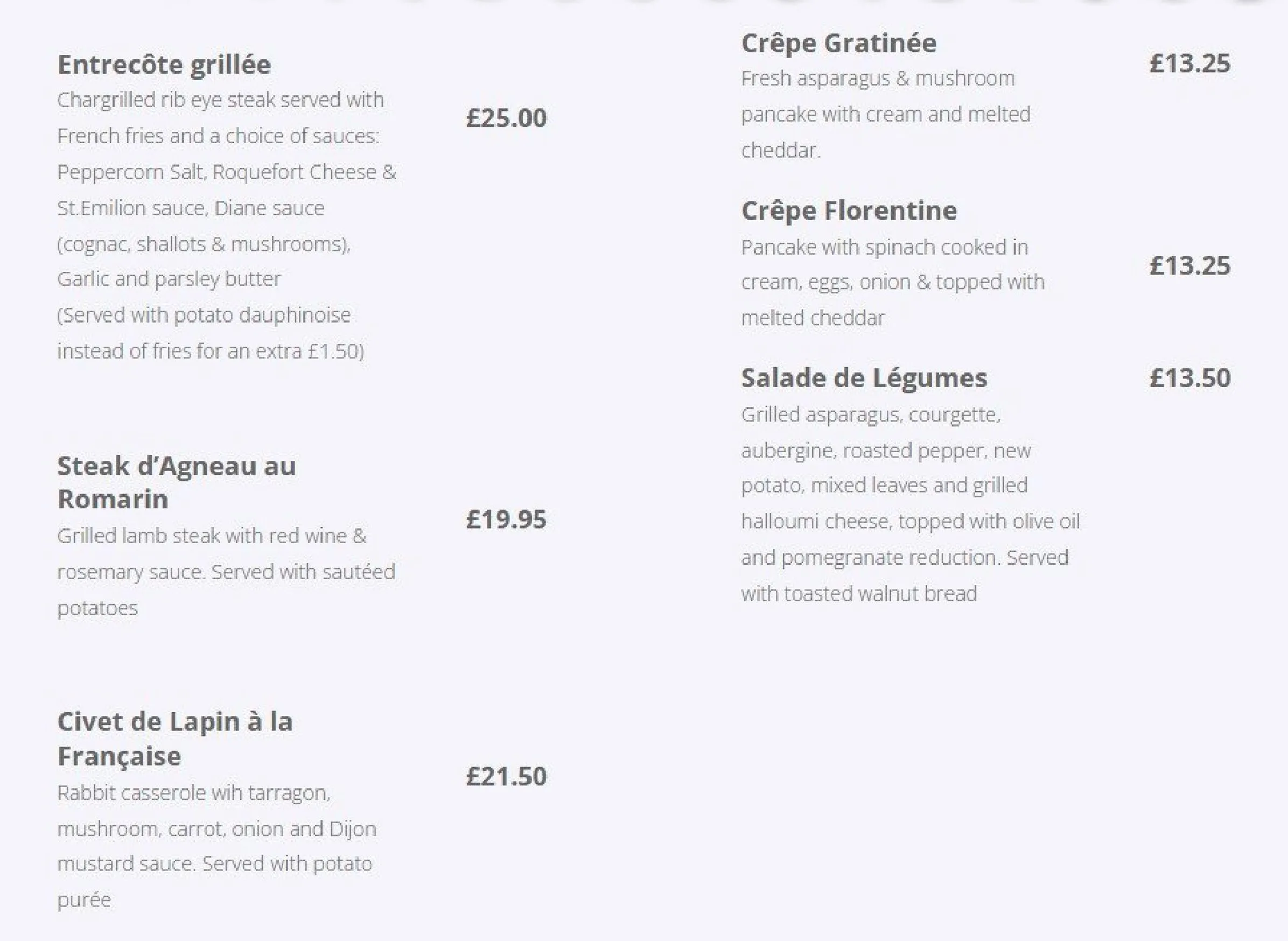 Le Sacre Coeur menu, page 3