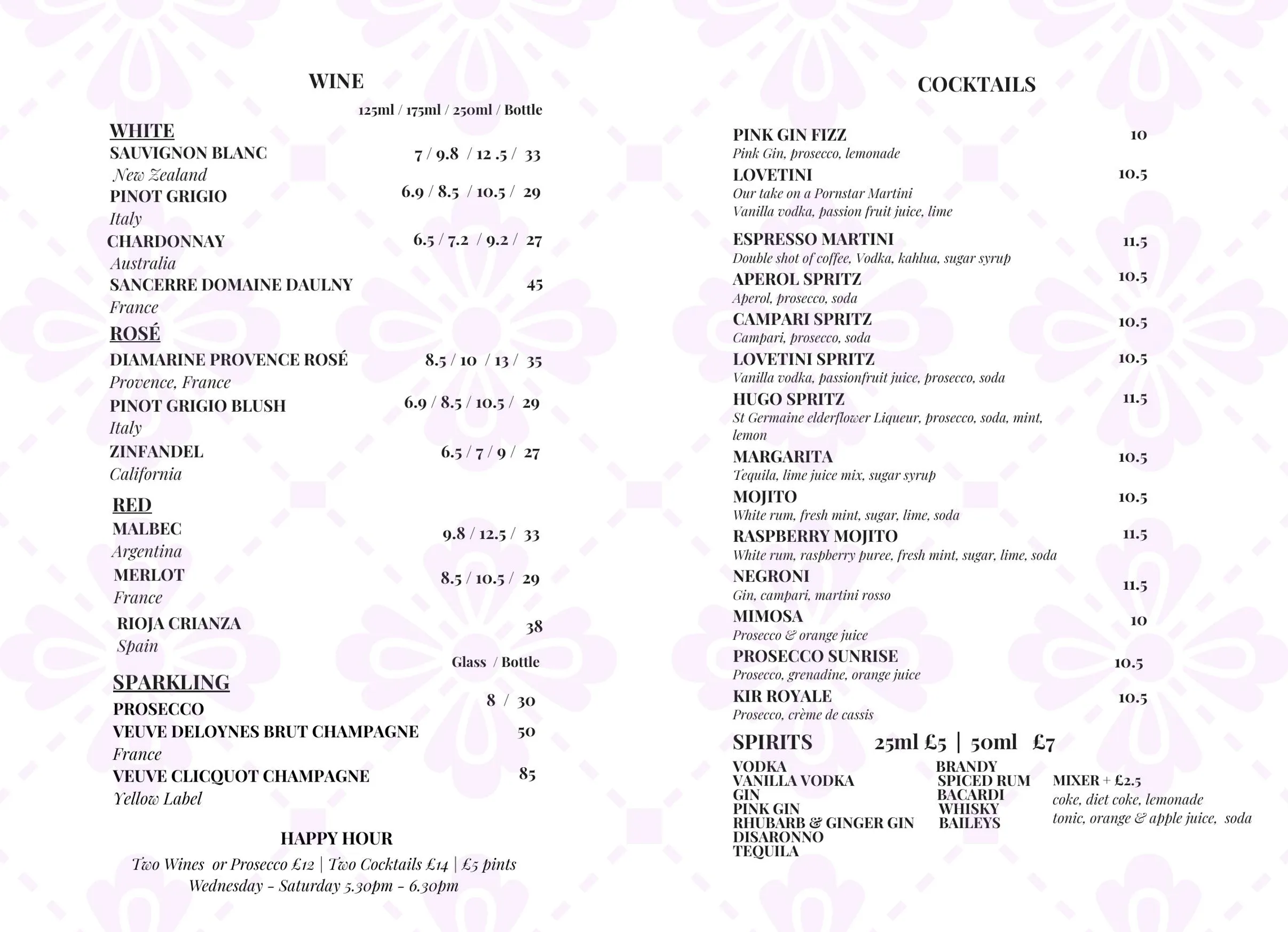Amelia's Bar & Kitchen menu, page 5