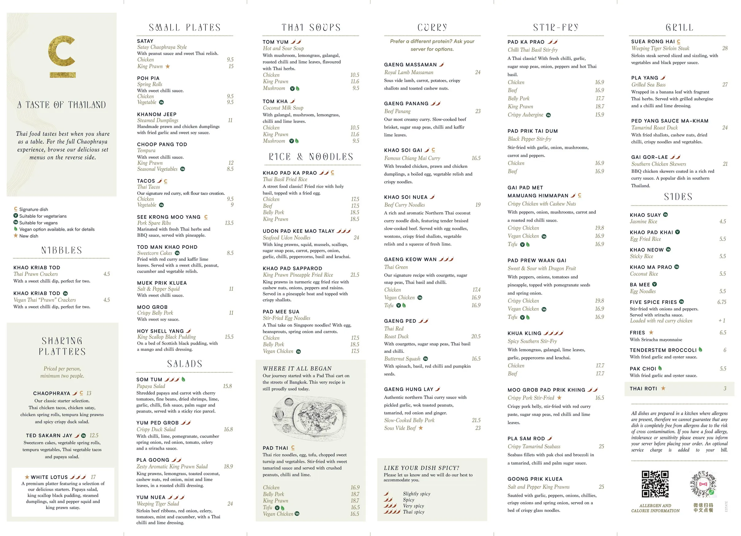 Chaophraya Glasgow menu, page 1