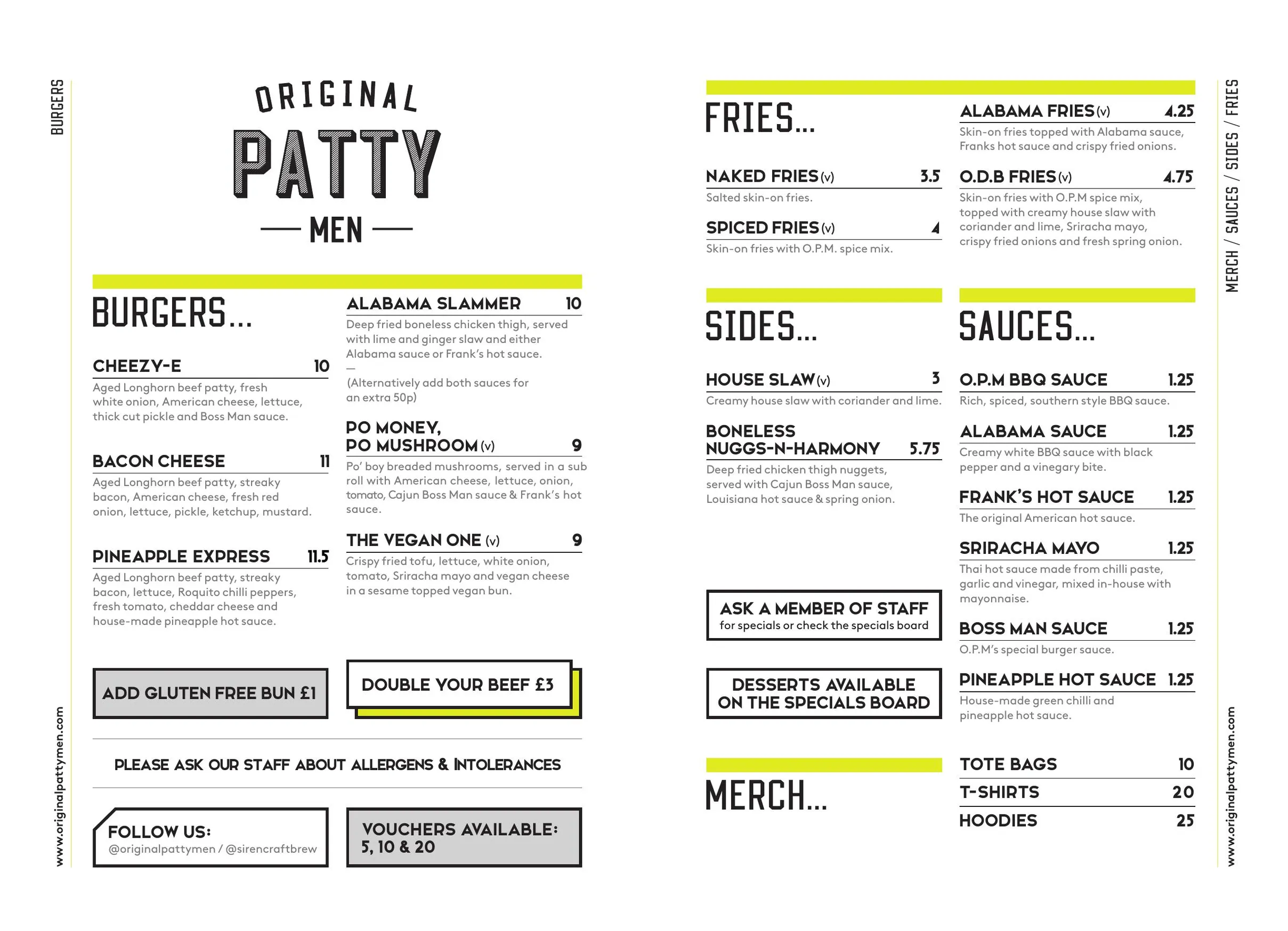 Original Patty Men menu, page 1