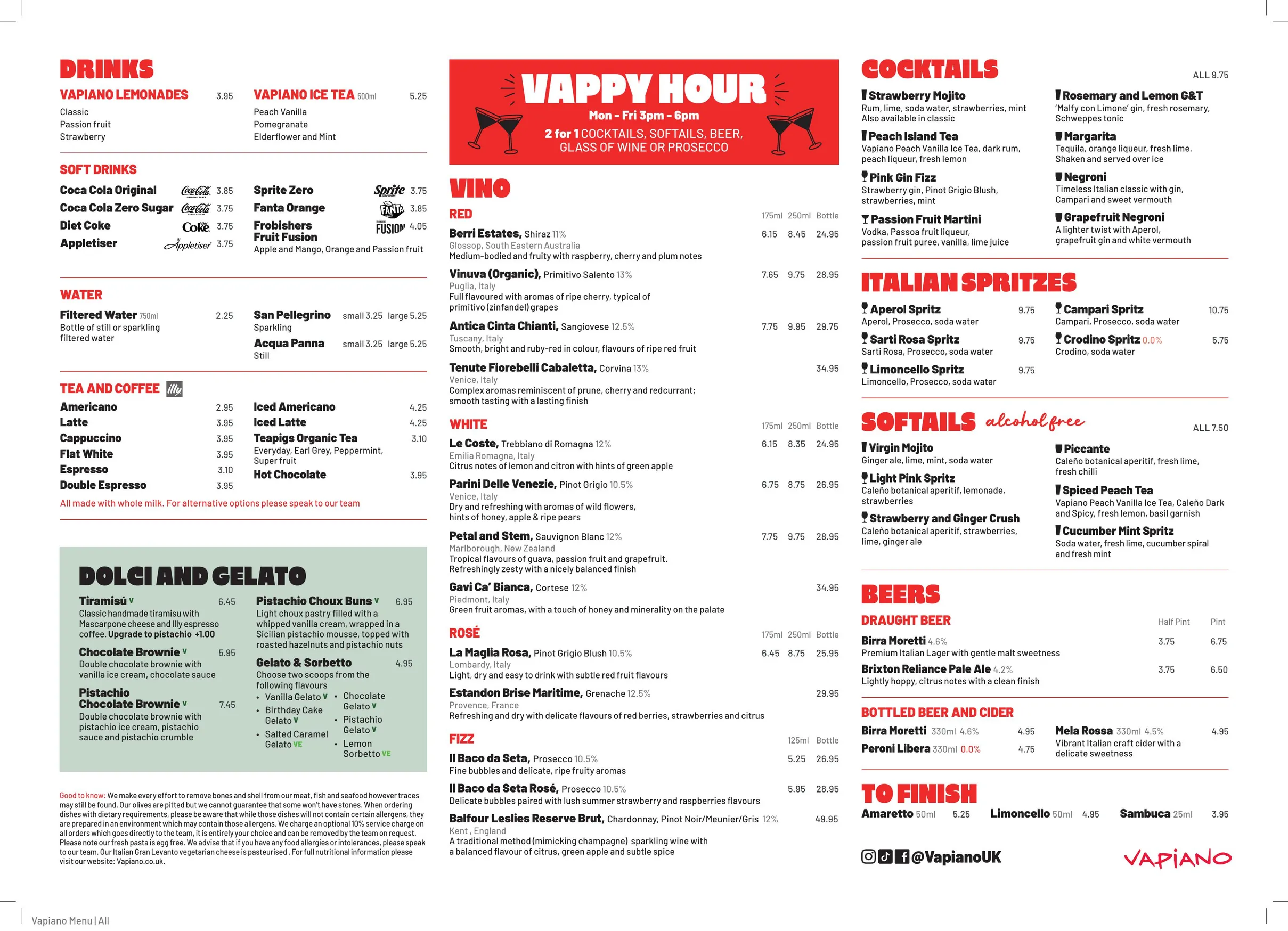 Vapiano Tower Bridge menu, page 1