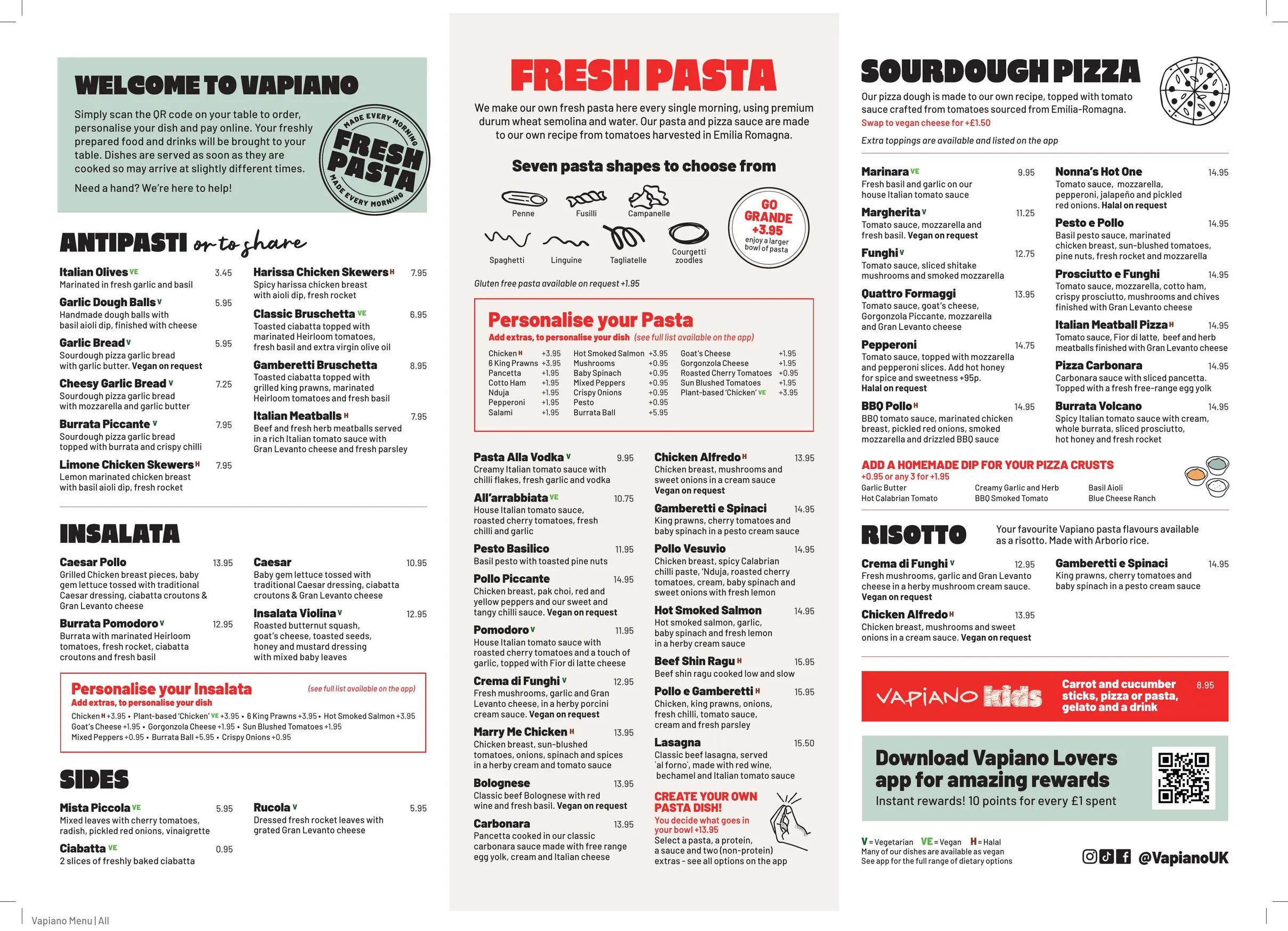 Vapiano menu, page 1