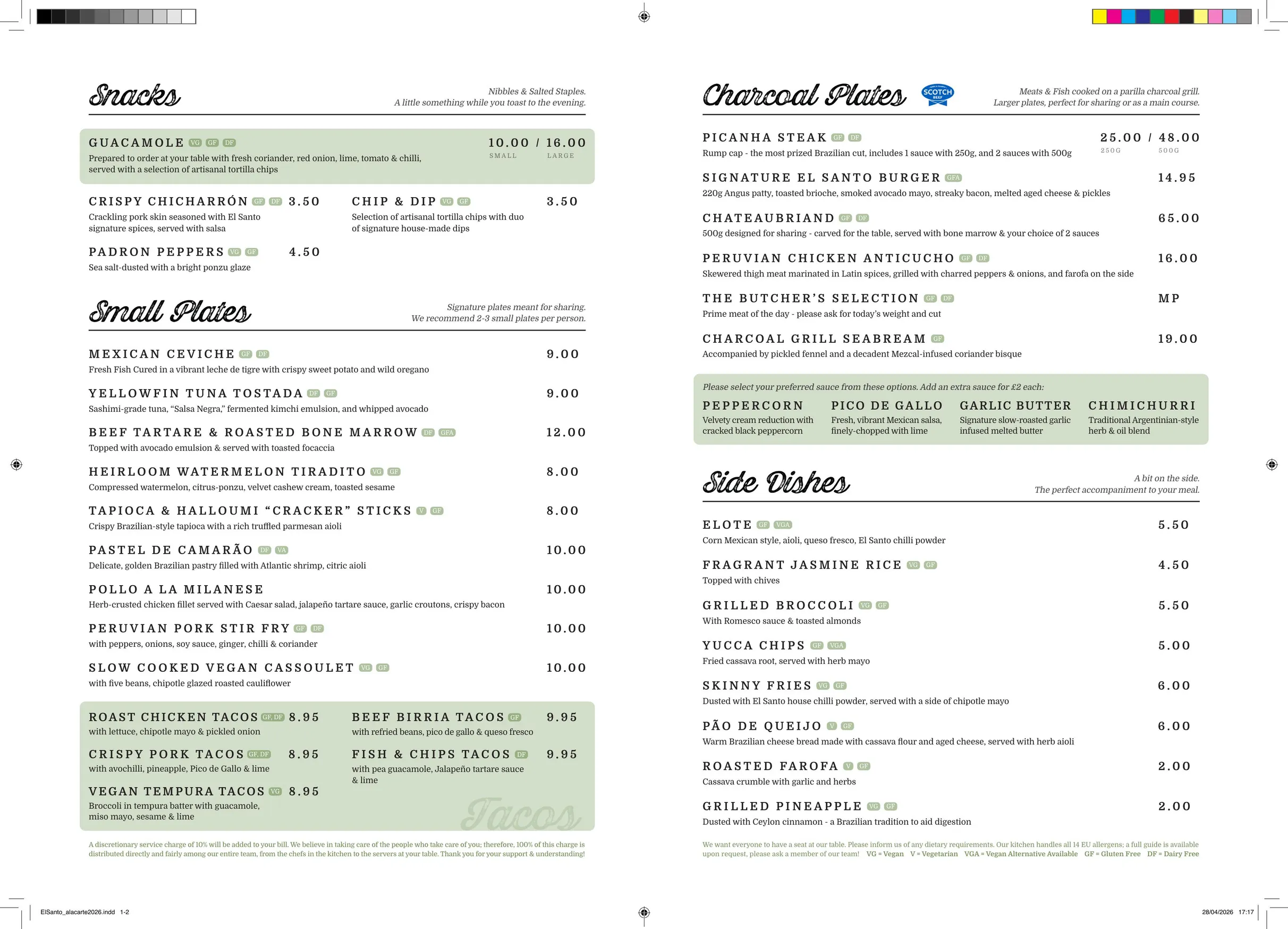 El Santo menu, page 1