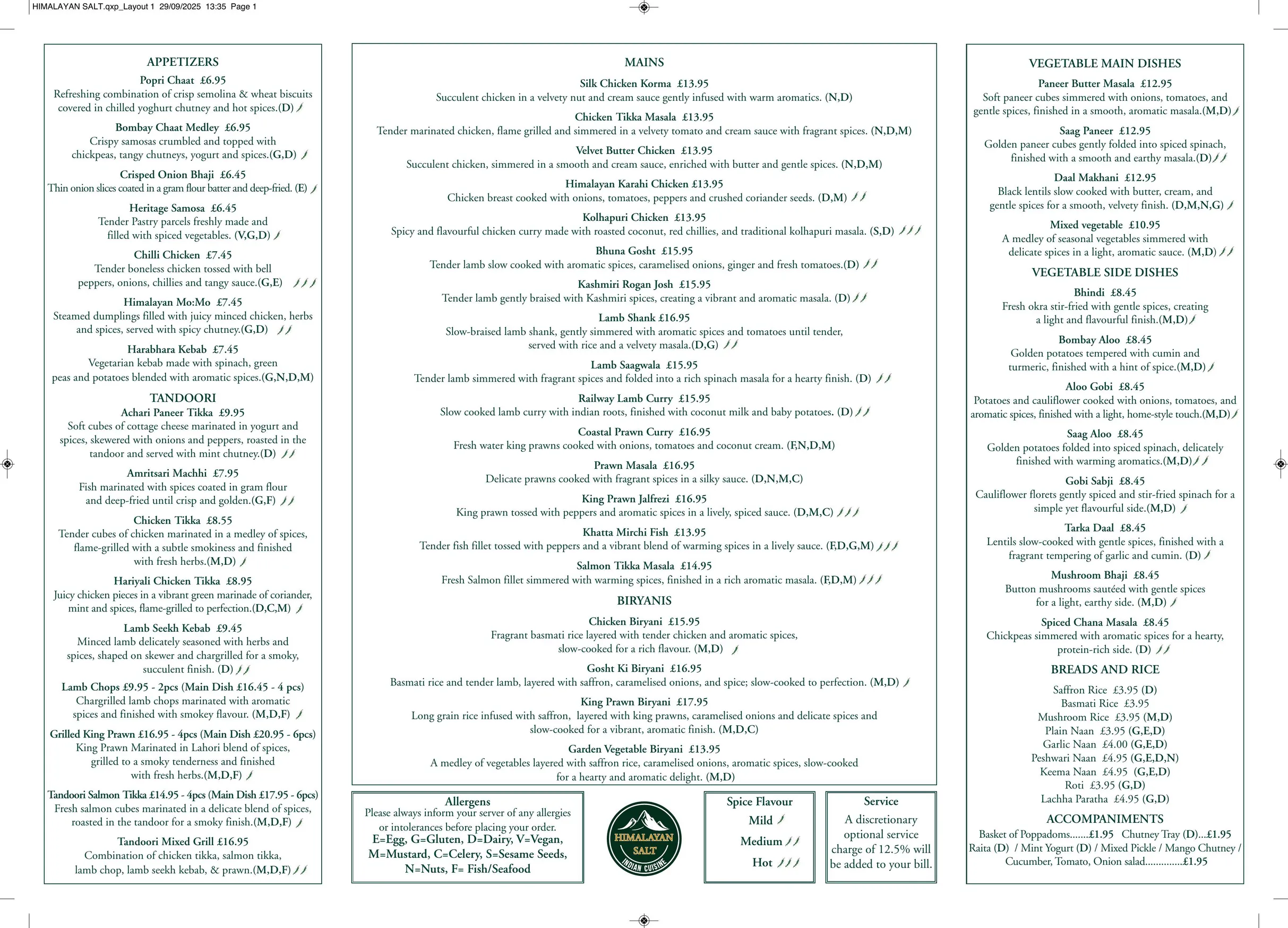 Himalayan Salt menu, page 1