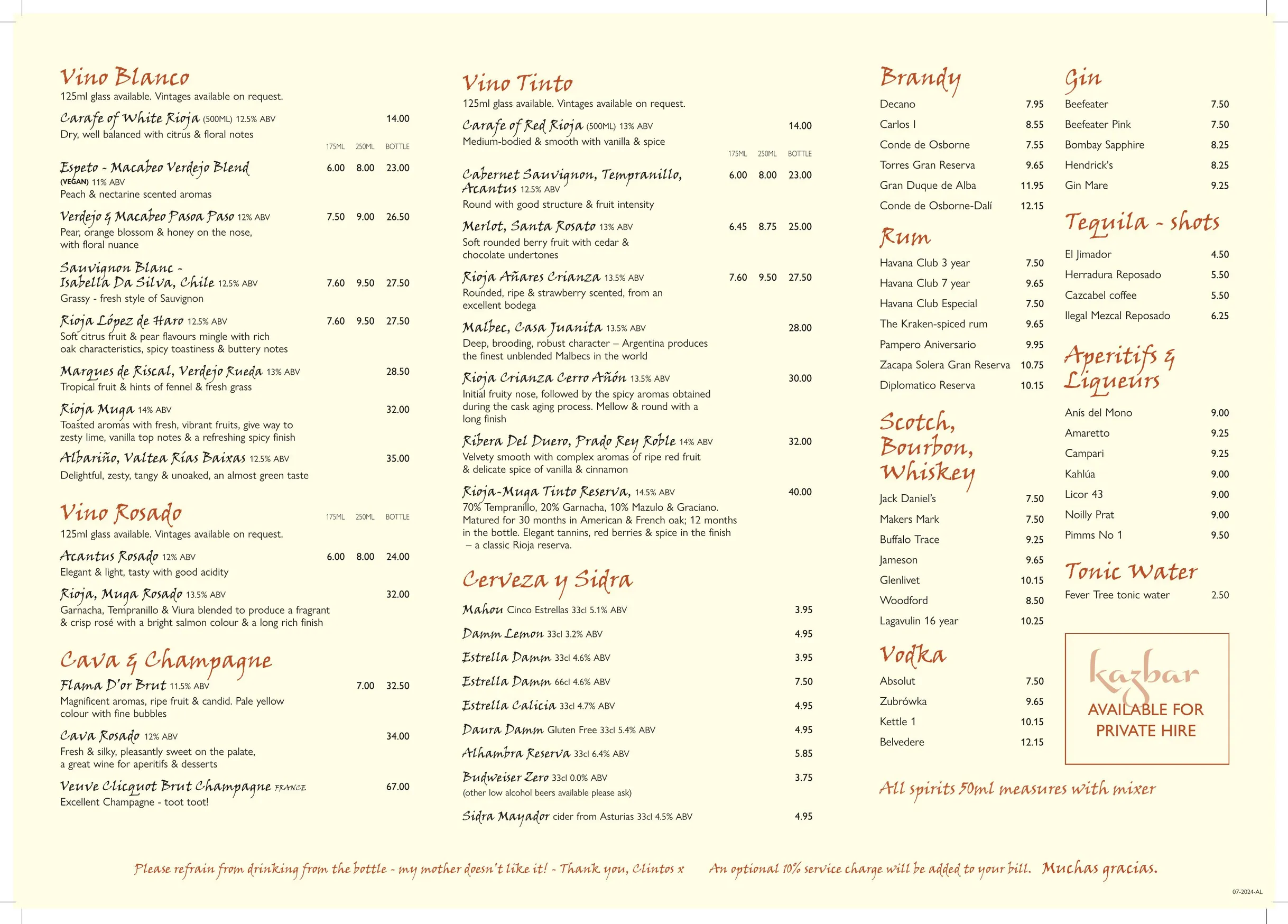 Kazbar menu, page 4