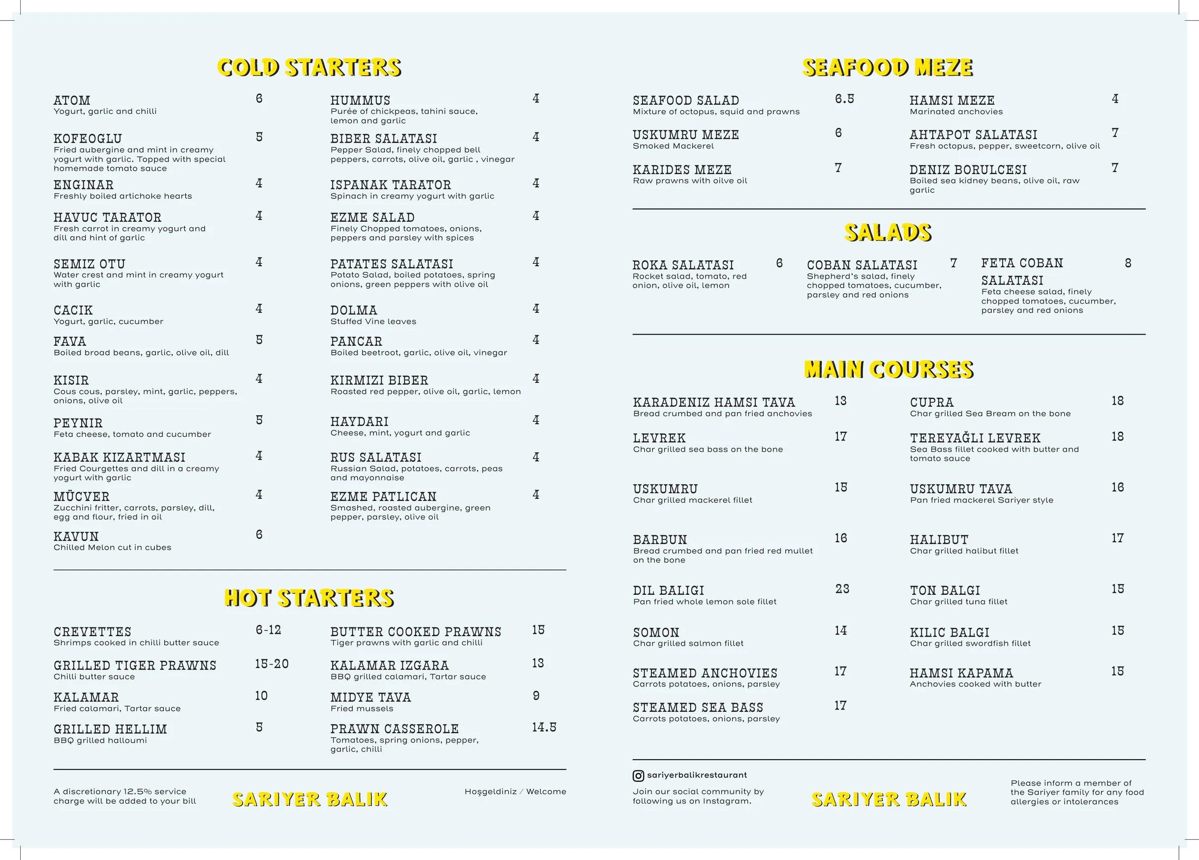 Sariyer Balik menu, page 2