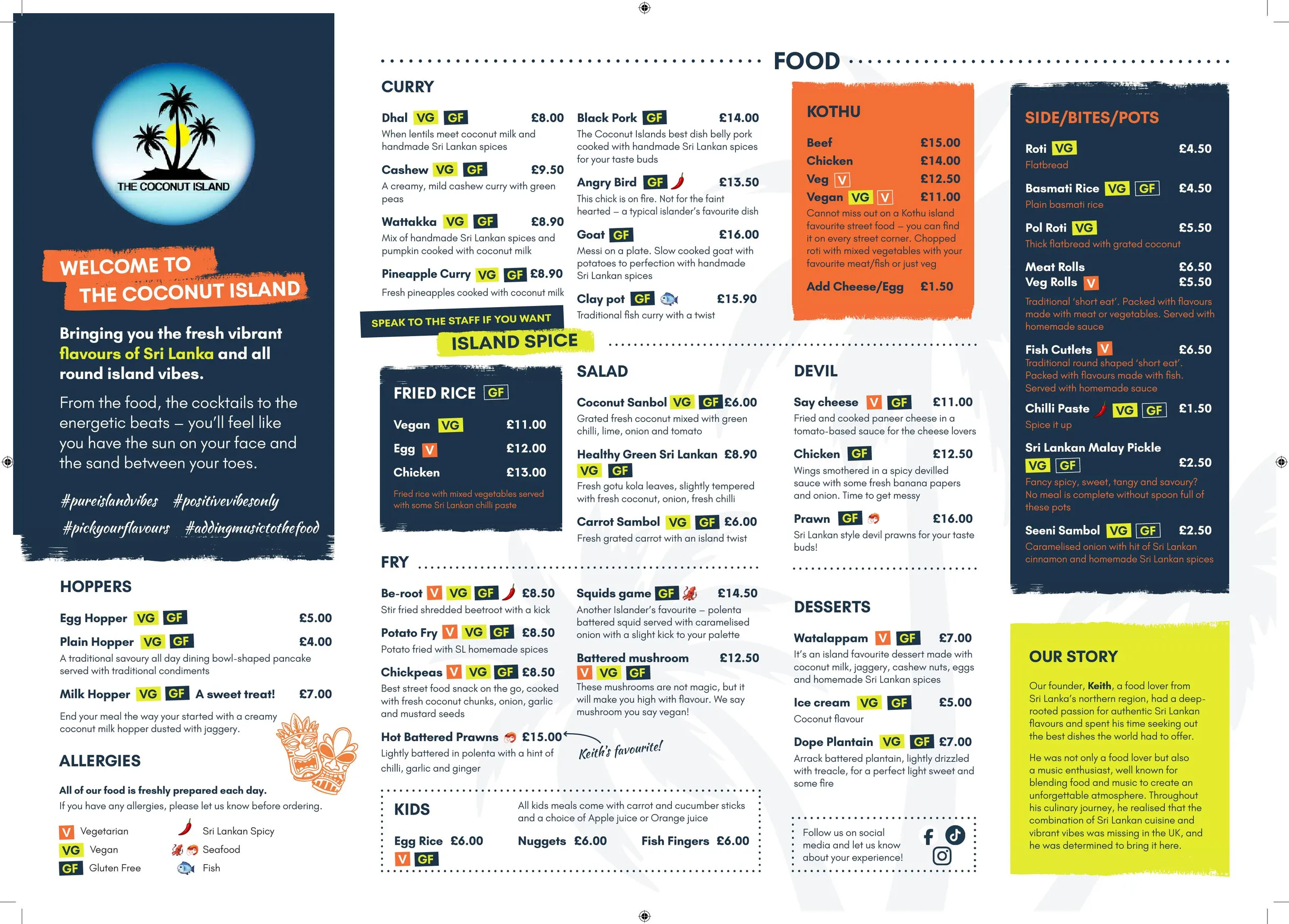 The Coconut Island menu, page 1