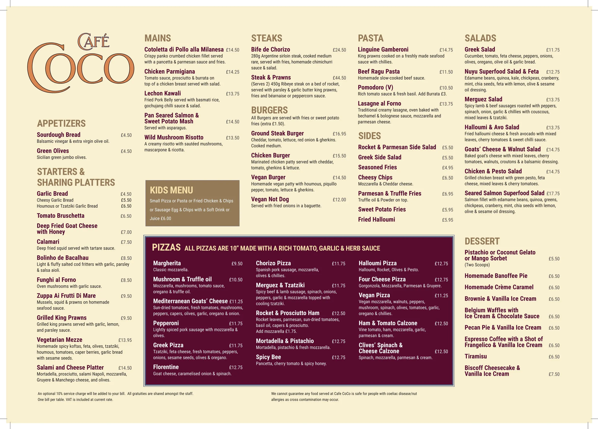 Cafe Coco menu, page 1