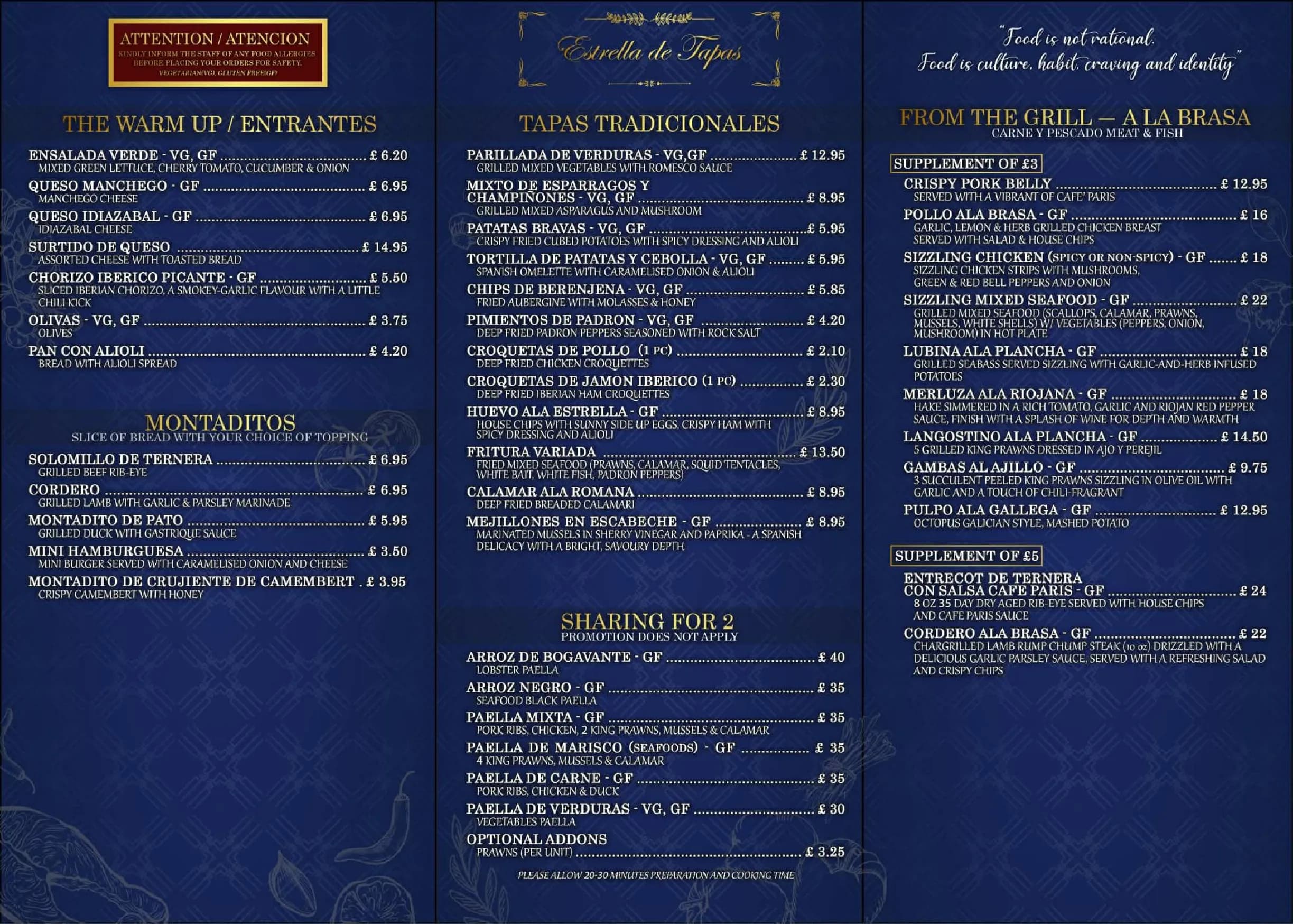 Estrella De Tapas menu, page 1