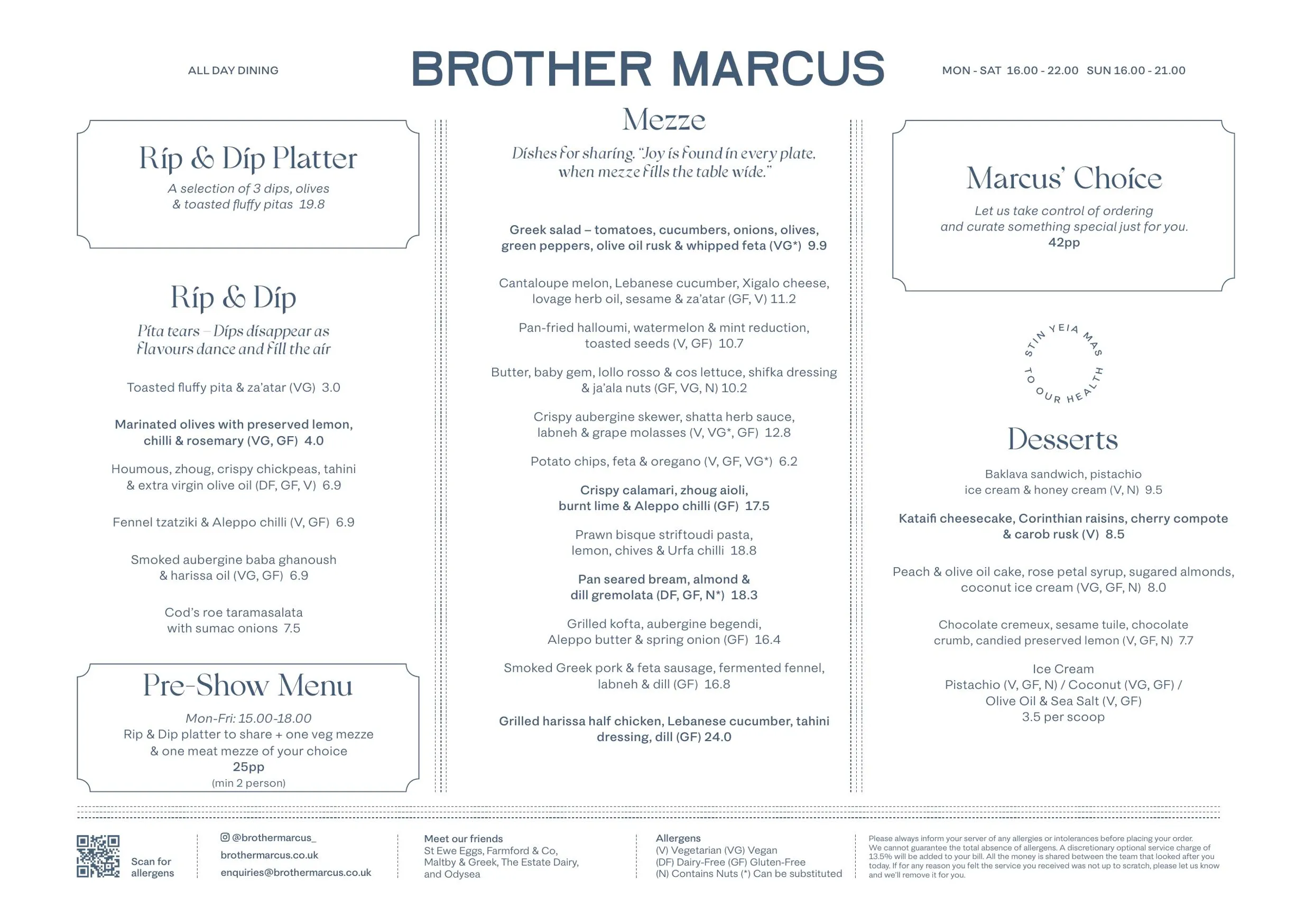 Brother Marcus menu, page 3